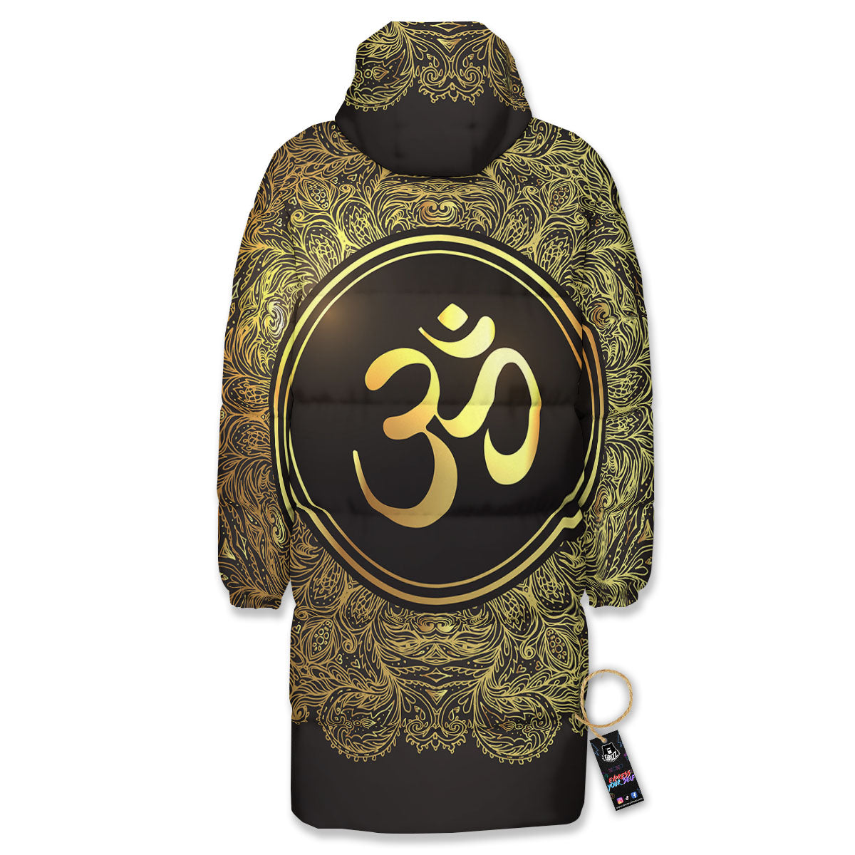 Mandala Om Gold Print Long Down Jacket-grizzshop