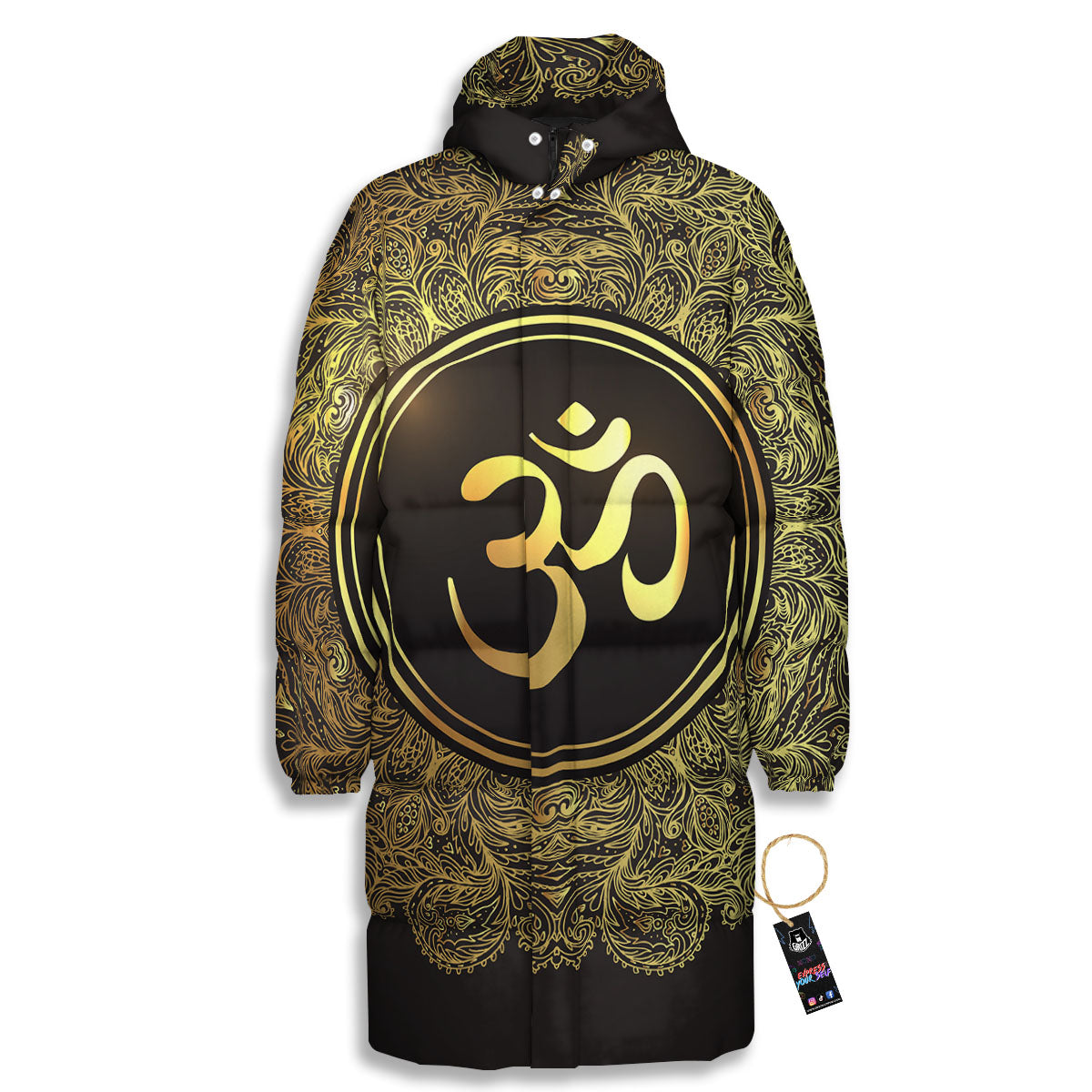 Mandala Om Gold Print Long Down Jacket-grizzshop