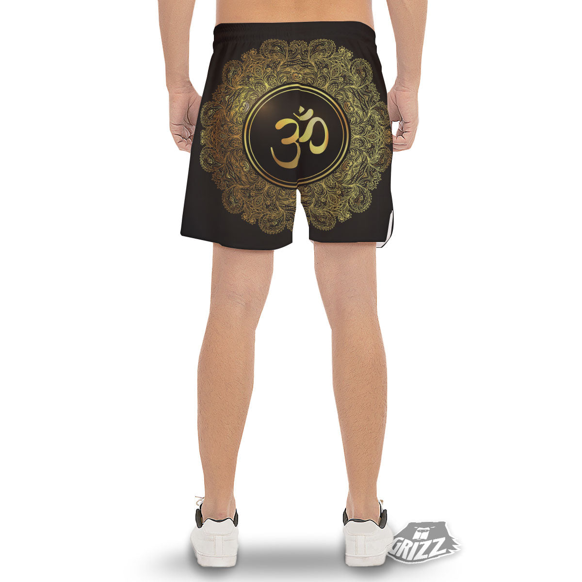 Mandala Om Gold Print Men's Gym Shorts-grizzshop