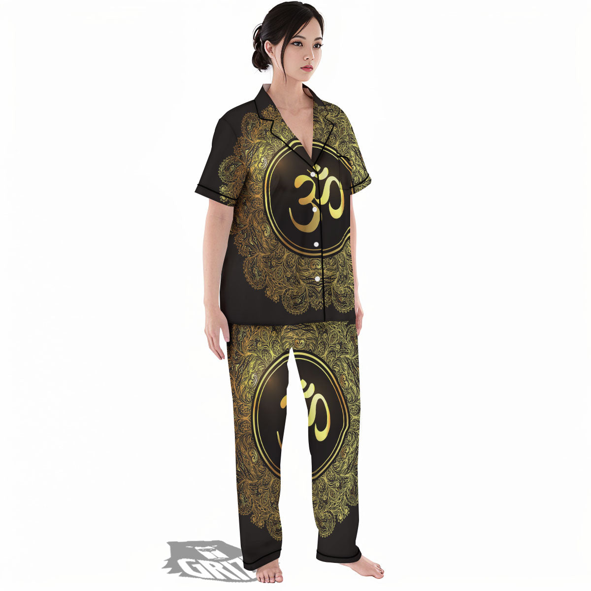Mandala Om Gold Print Women's Pajamas Set-grizzshop