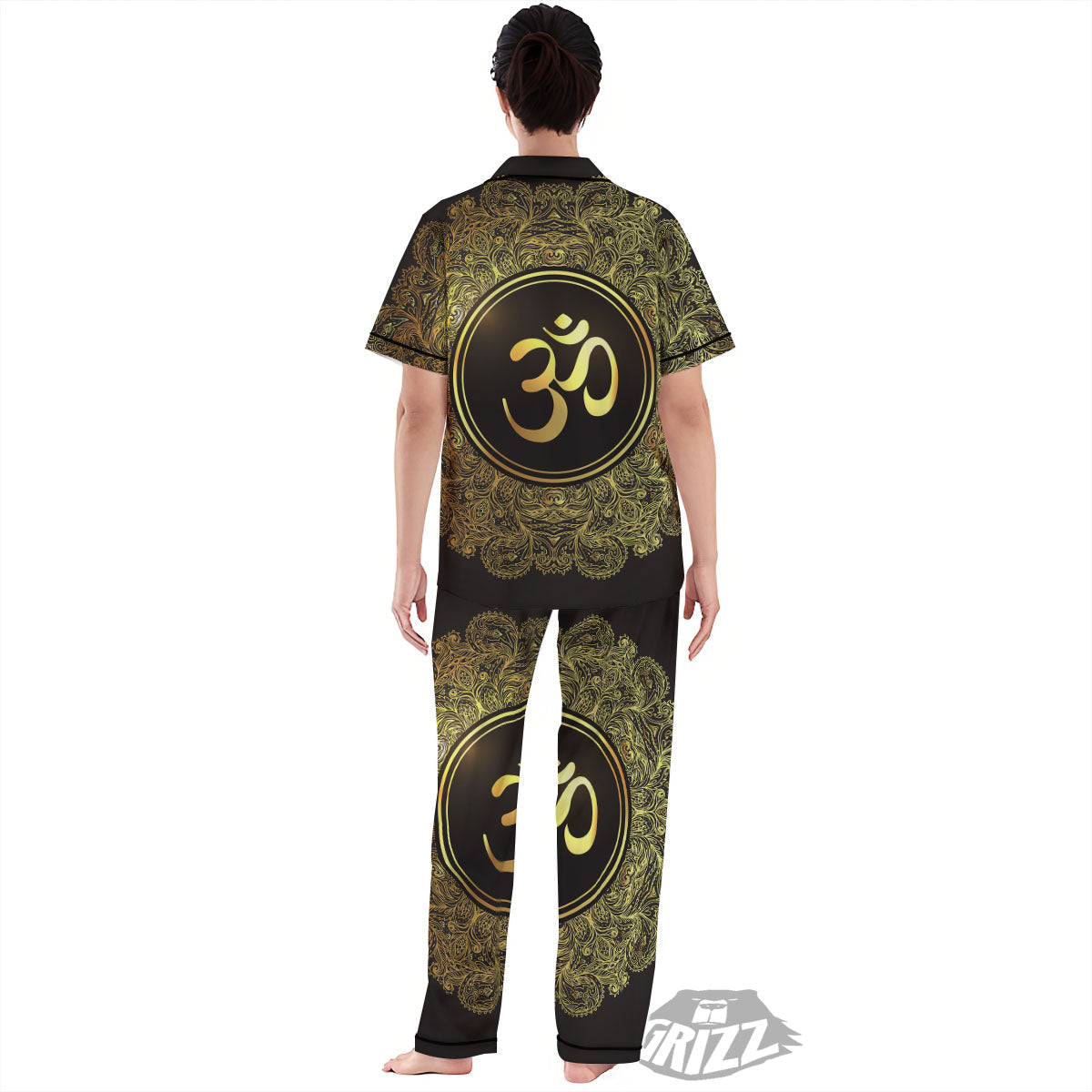 Mandala Om Gold Print Women's Pajamas Set-grizzshop