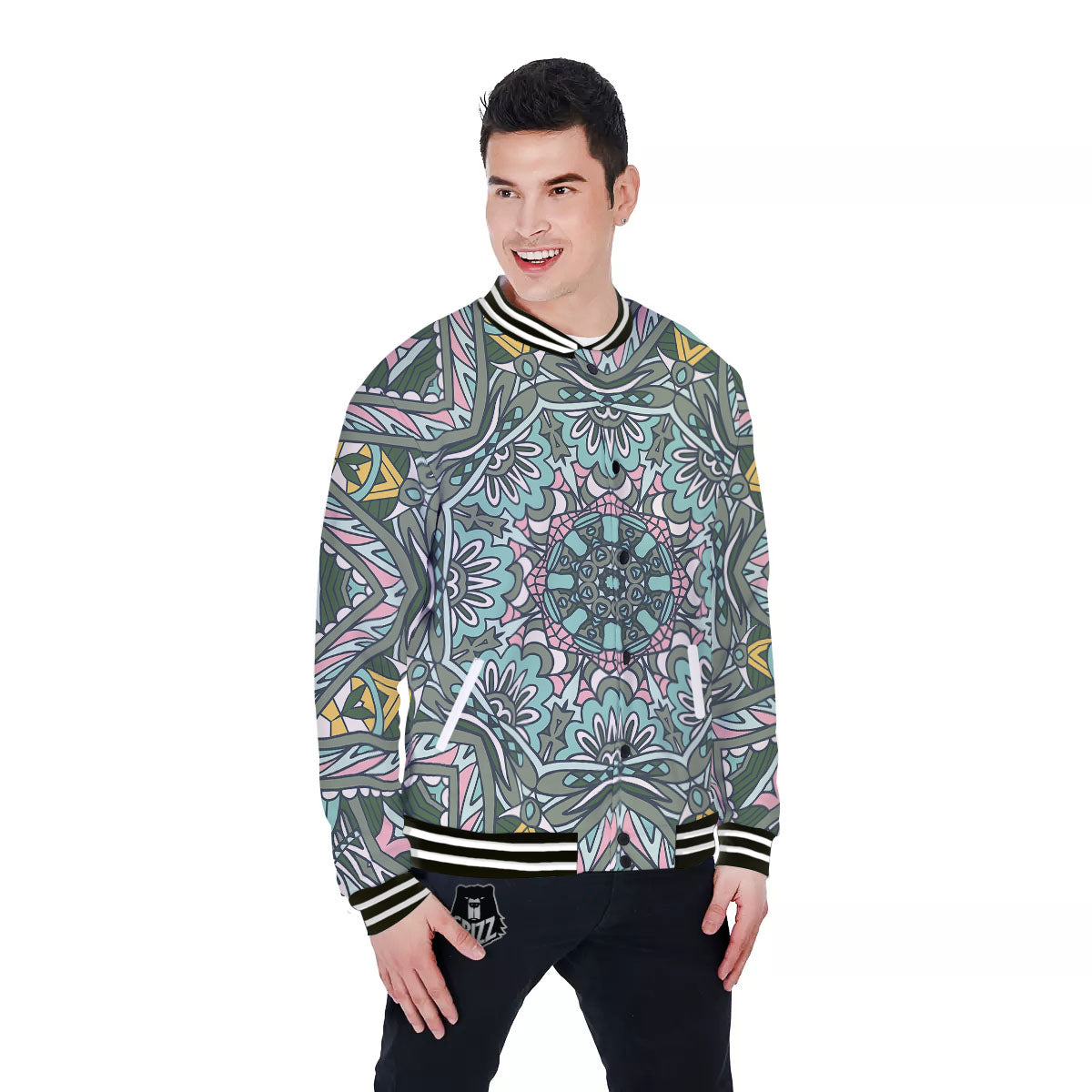 Mandala Ornament Pastel Print Baseball Jacket-grizzshop