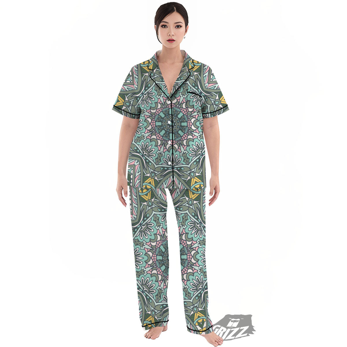 Mandala Ornament Pastel Print Women's Pajamas Set-grizzshop