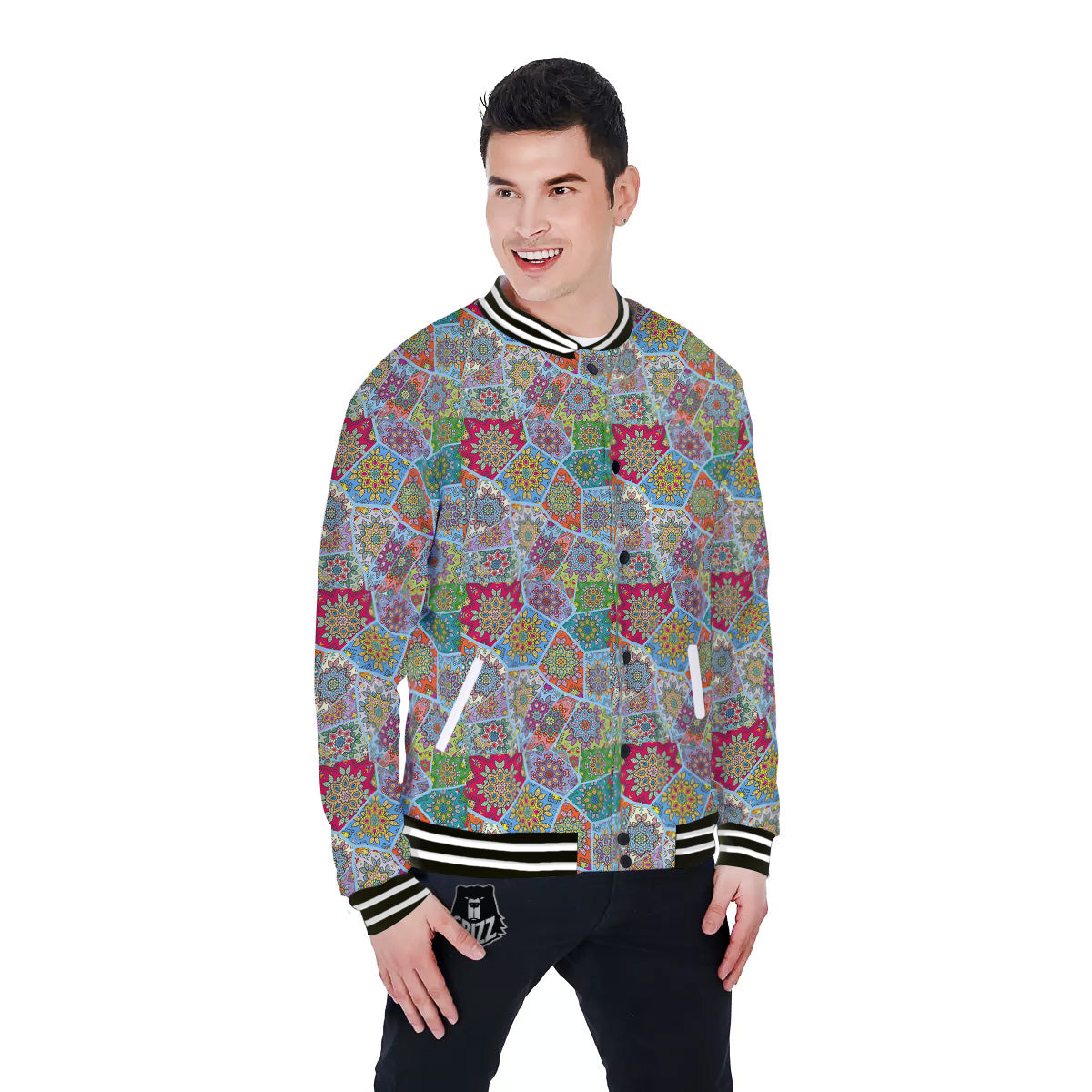 Mandala Patchwork Bohemian Indian Print Baseball Jacket-grizzshop