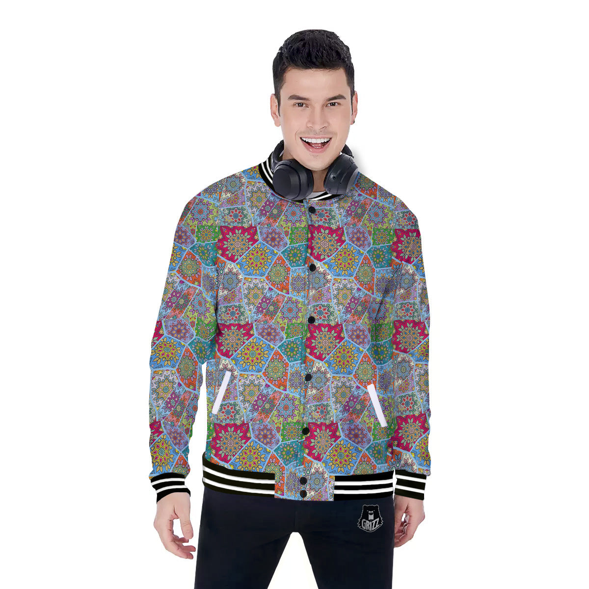 Mandala Patchwork Bohemian Indian Print Baseball Jacket-grizzshop