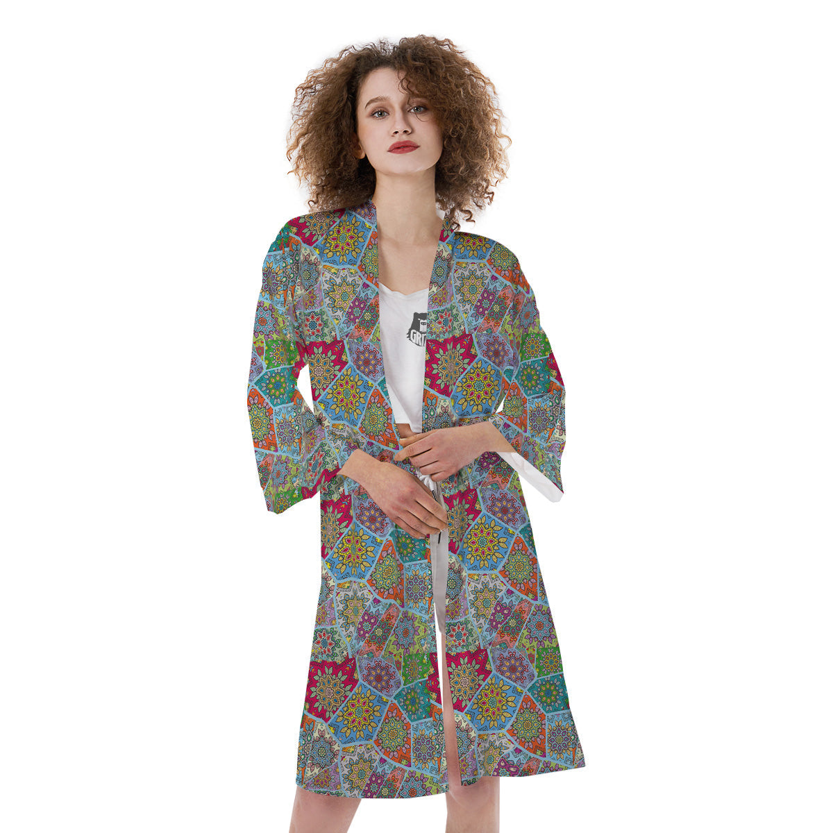 Mandala Patchwork Bohemian Indian Print Kimono-grizzshop