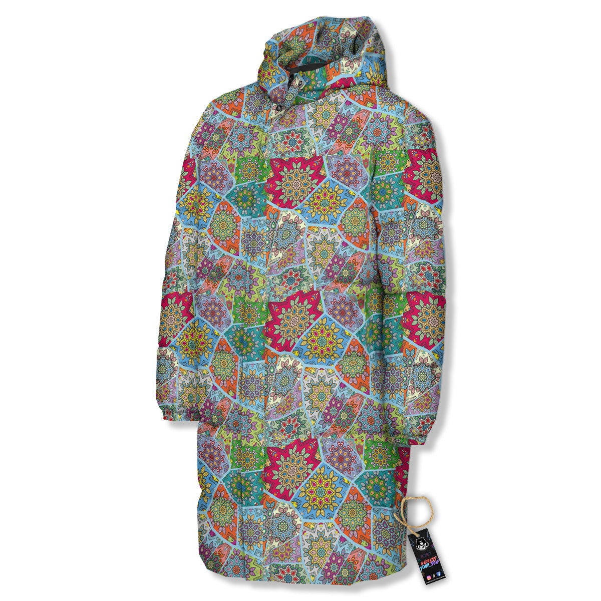 Mandala Patchwork Bohemian Indian Print Long Down Jacket-grizzshop