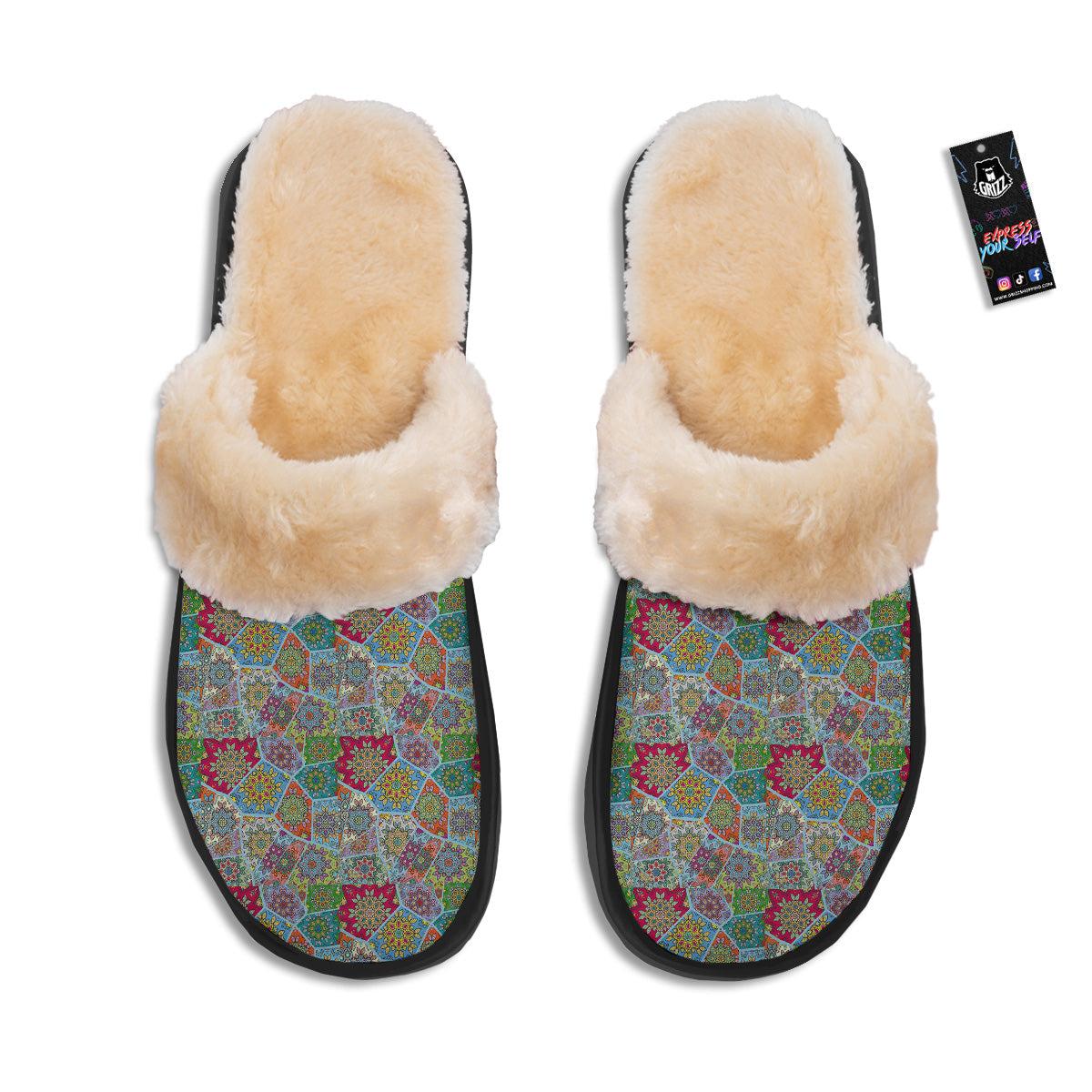 Mandala Patchwork Bohemian Indian Print Slippers-grizzshop