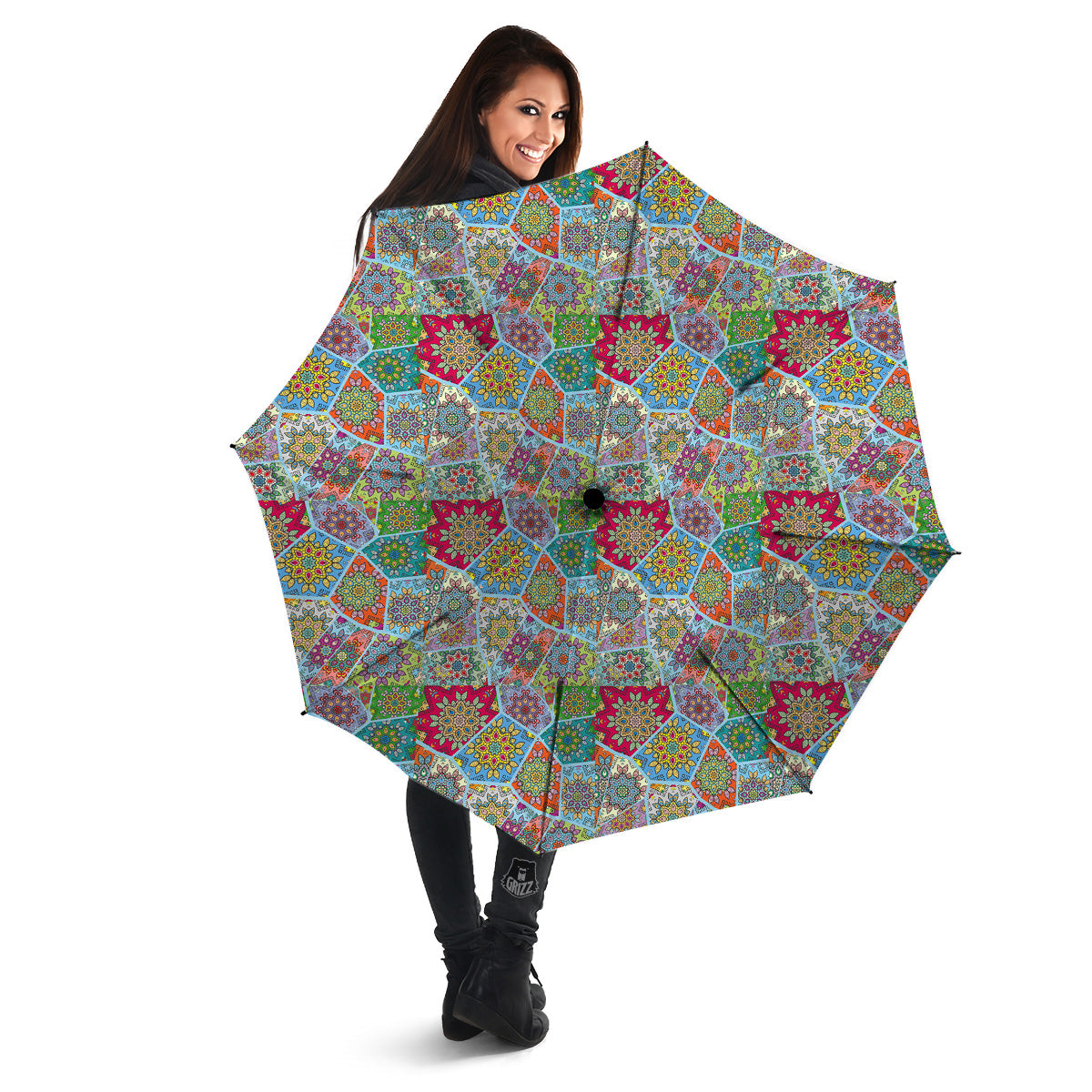 Mandala Patchwork Bohemian Indian Print Umbrella-grizzshop
