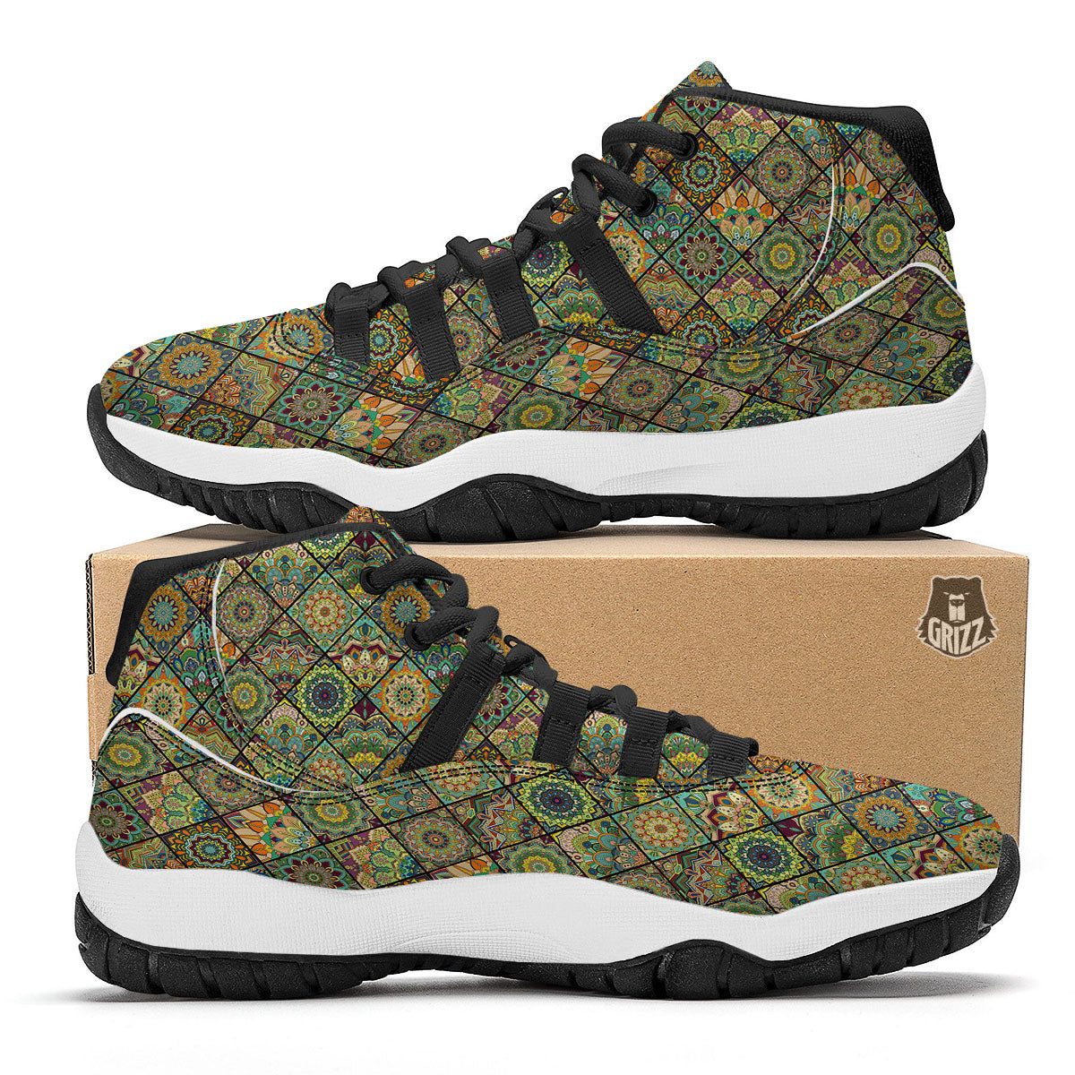 Mandala Patchwork Oval Bohemian Print Pattern Black Bball Shoes-grizzshop