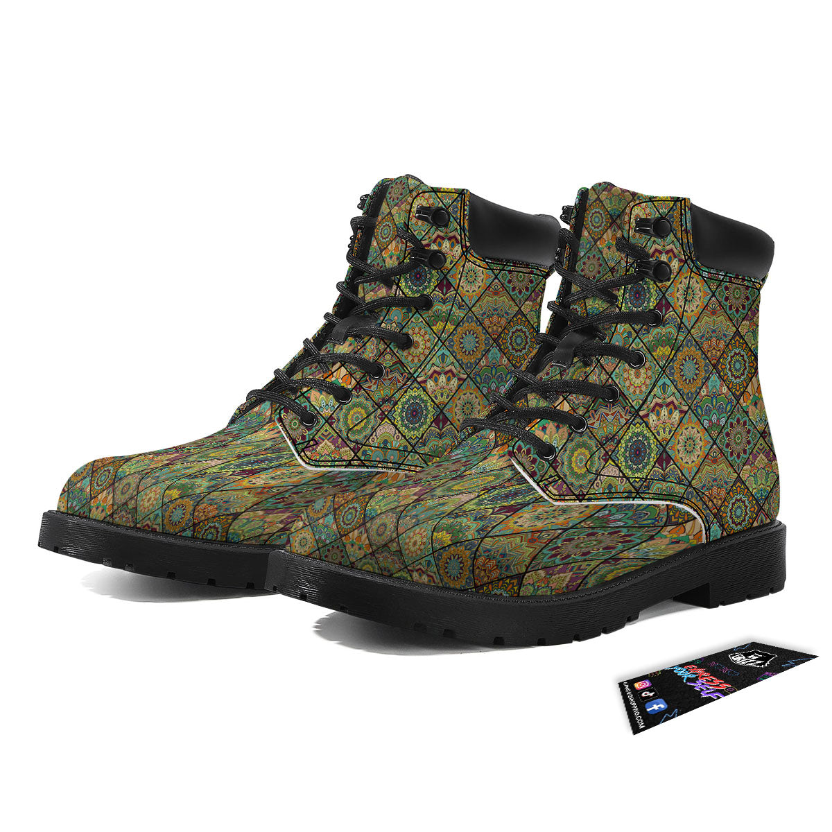 Mandala Patchwork Oval Bohemian Print Pattern Boots-grizzshop