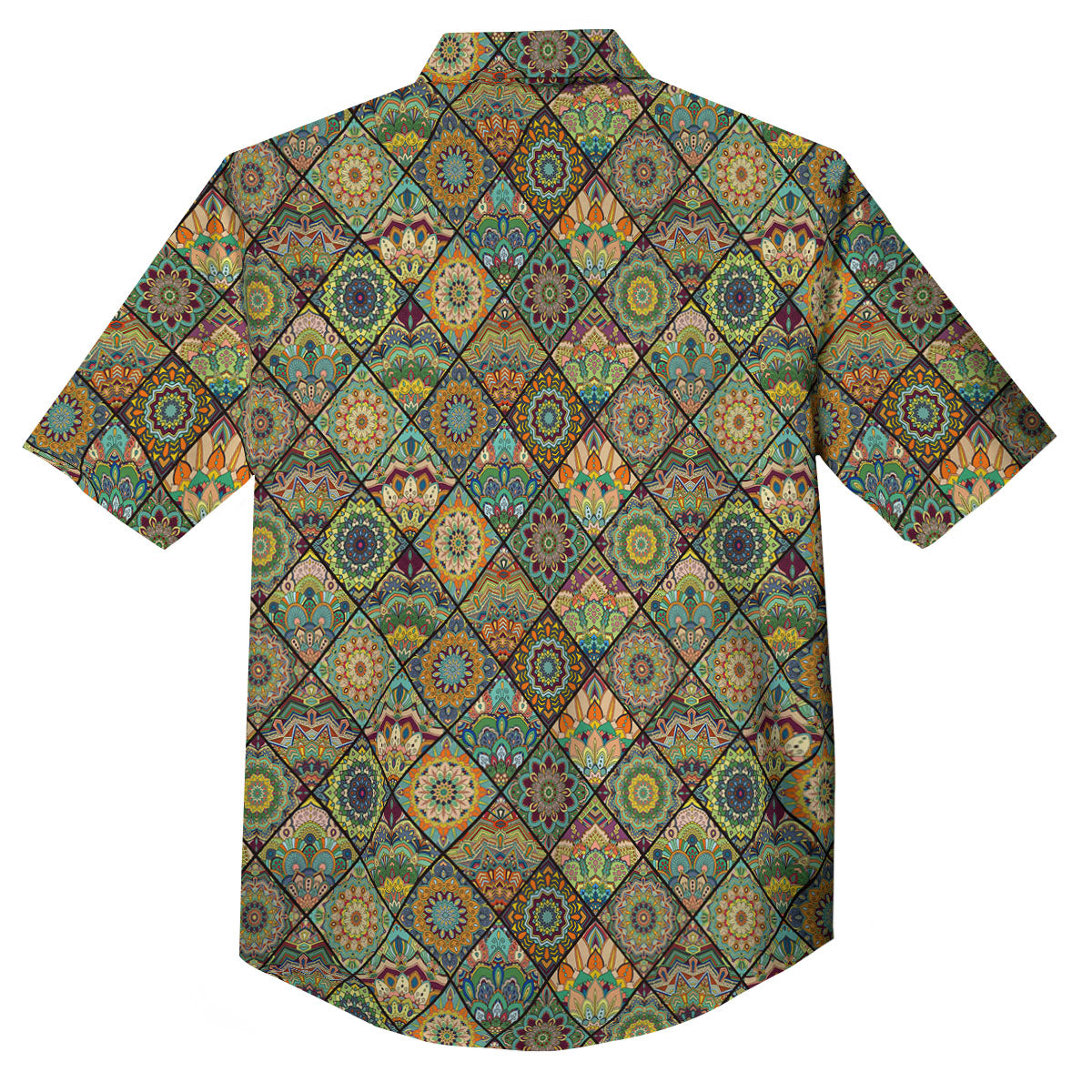 Mandala Patchwork Oval Bohemian Print Pattern Button Up Shirt-grizzshop