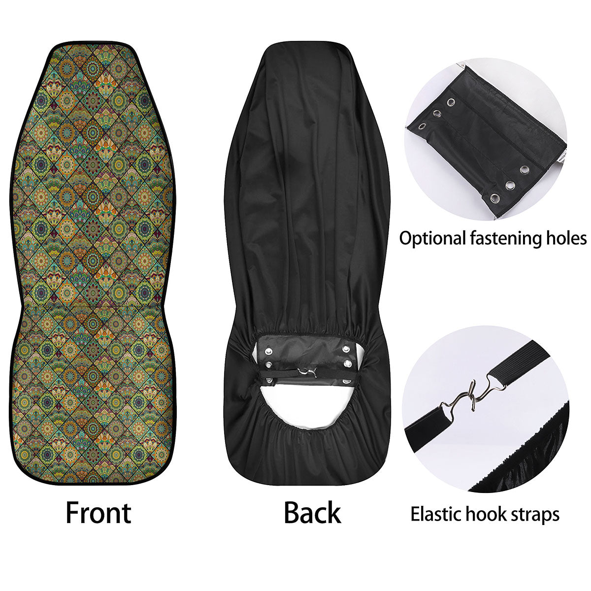 Mandala Patchwork Oval Bohemian Print Pattern Car Seat Covers-grizzshop