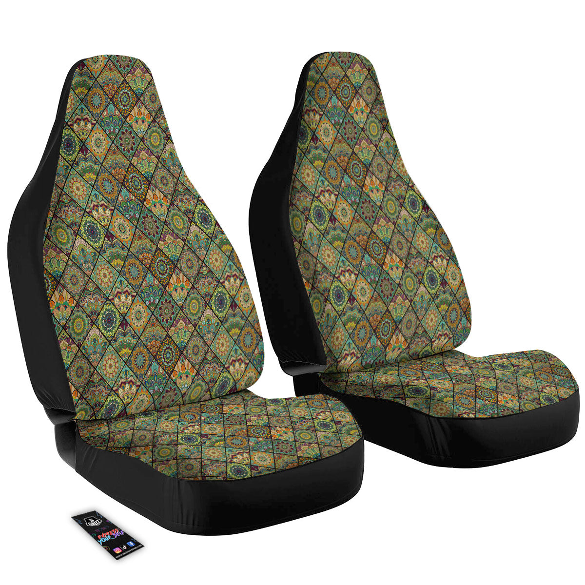 Mandala Patchwork Oval Bohemian Print Pattern Car Seat Covers-grizzshop