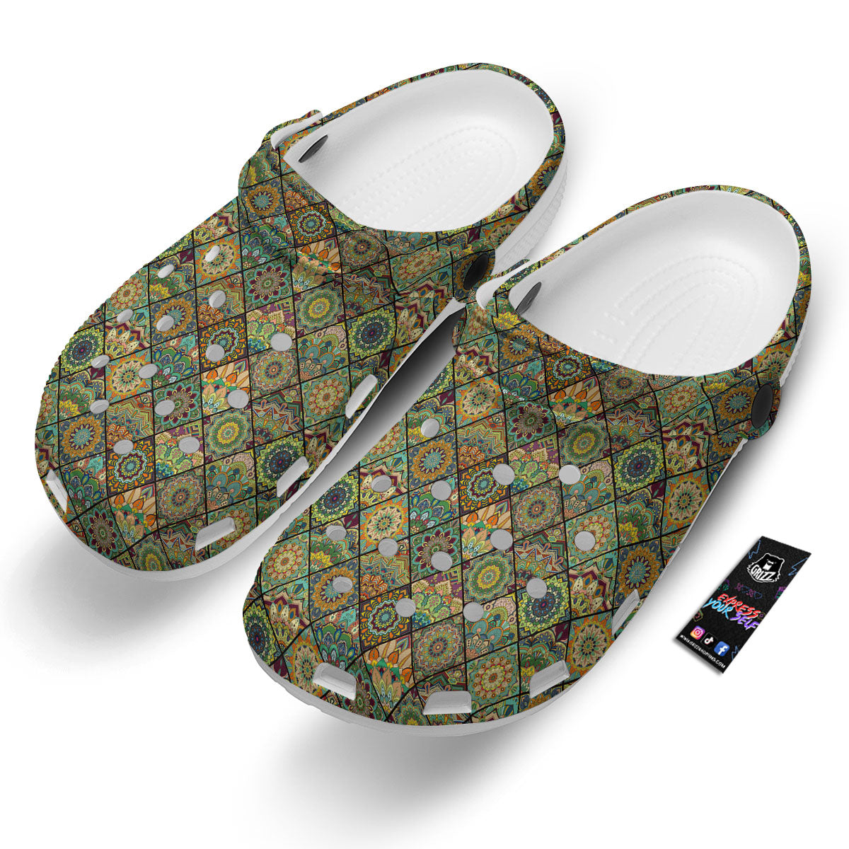 Mandala Patchwork Oval Bohemian Print Pattern Clog-grizzshop