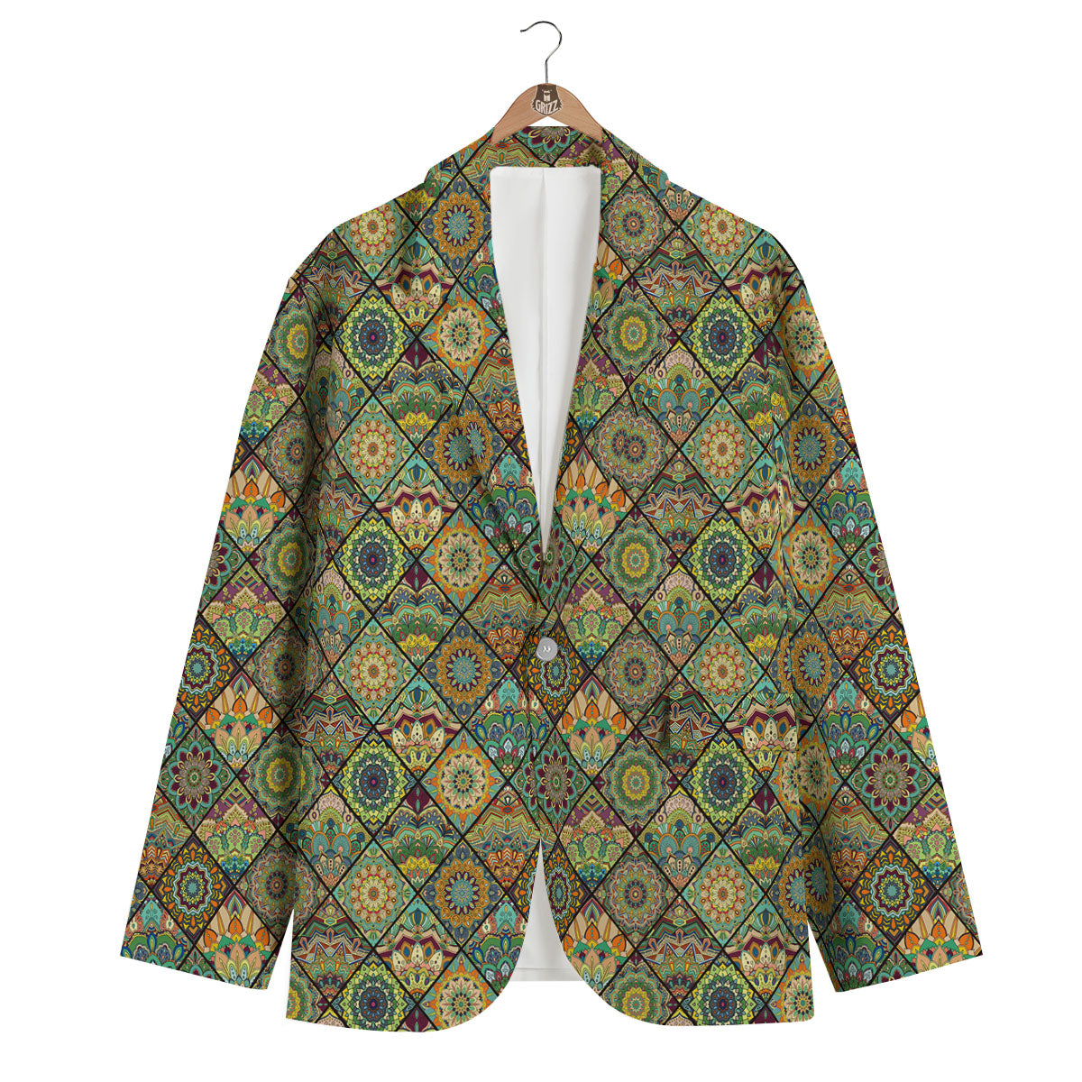 Mandala Patchwork Oval Bohemian Print Pattern Men's Blazer-grizzshop