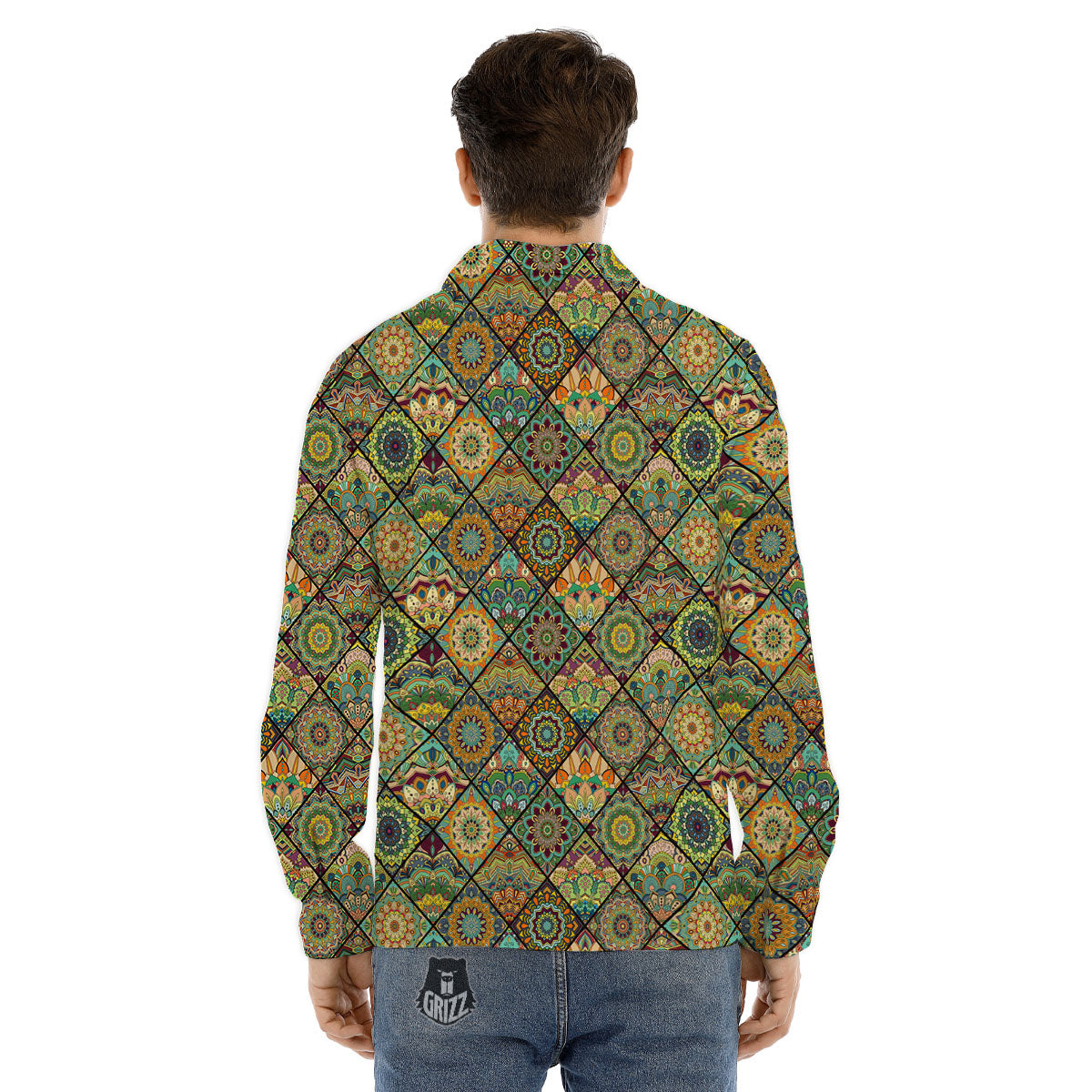 Mandala Patchwork Oval Bohemian Print Pattern Men's Dress Shirts-grizzshop