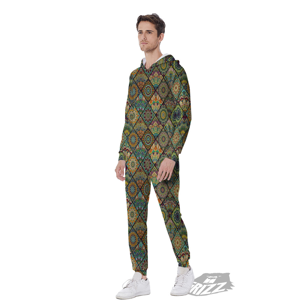 Mandala Patchwork Oval Bohemian Print Pattern Men's Jumpsuit-grizzshop