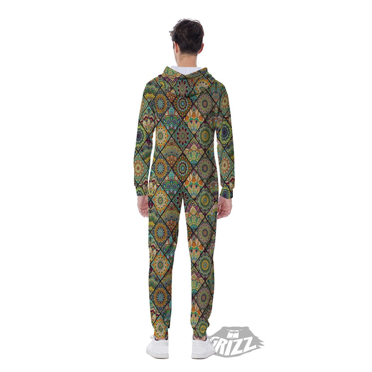 Mandala Patchwork Oval Bohemian Print Pattern Men's Jumpsuit-grizzshop