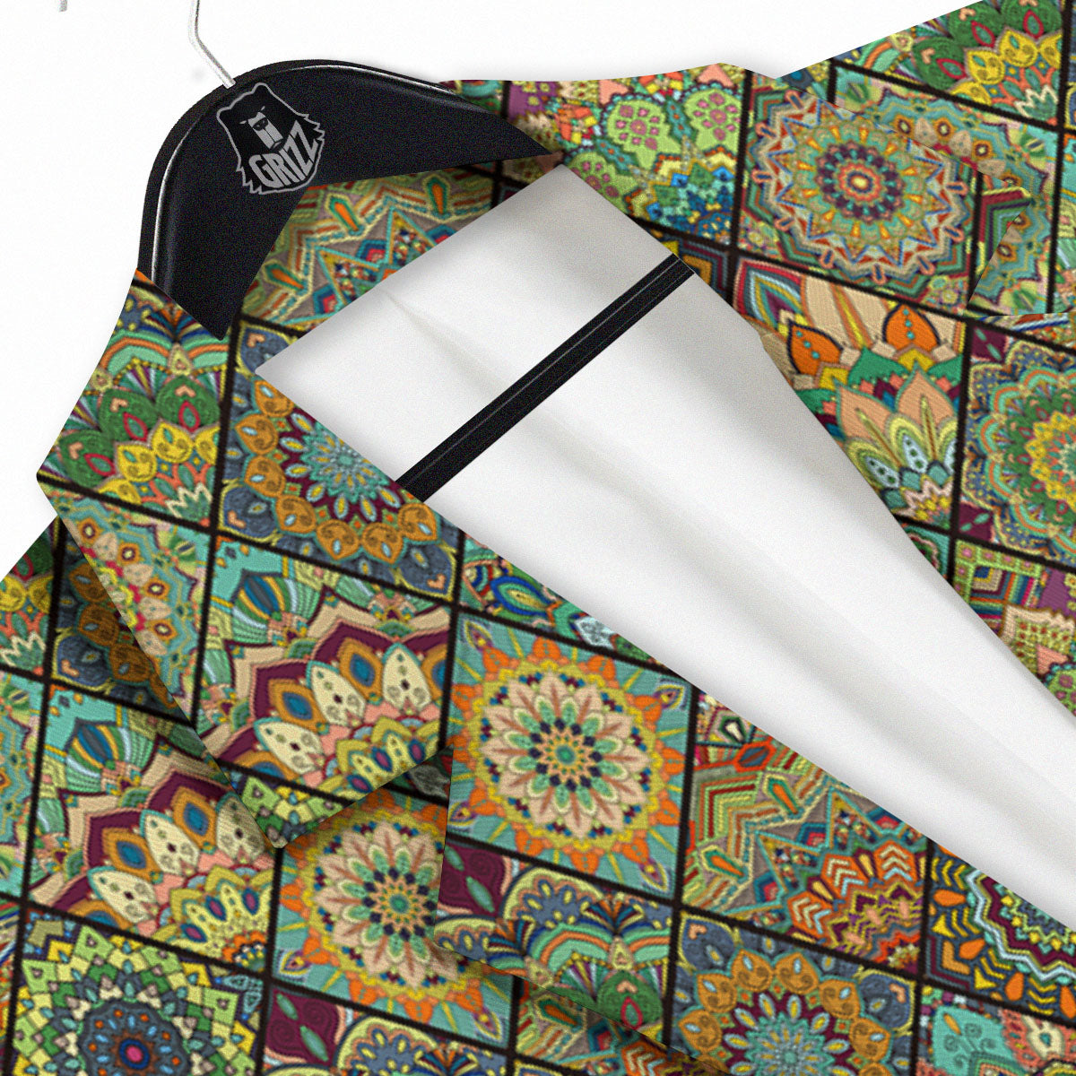 Mandala Patchwork Oval Bohemian Print Pattern Men's Sport Coat-grizzshop