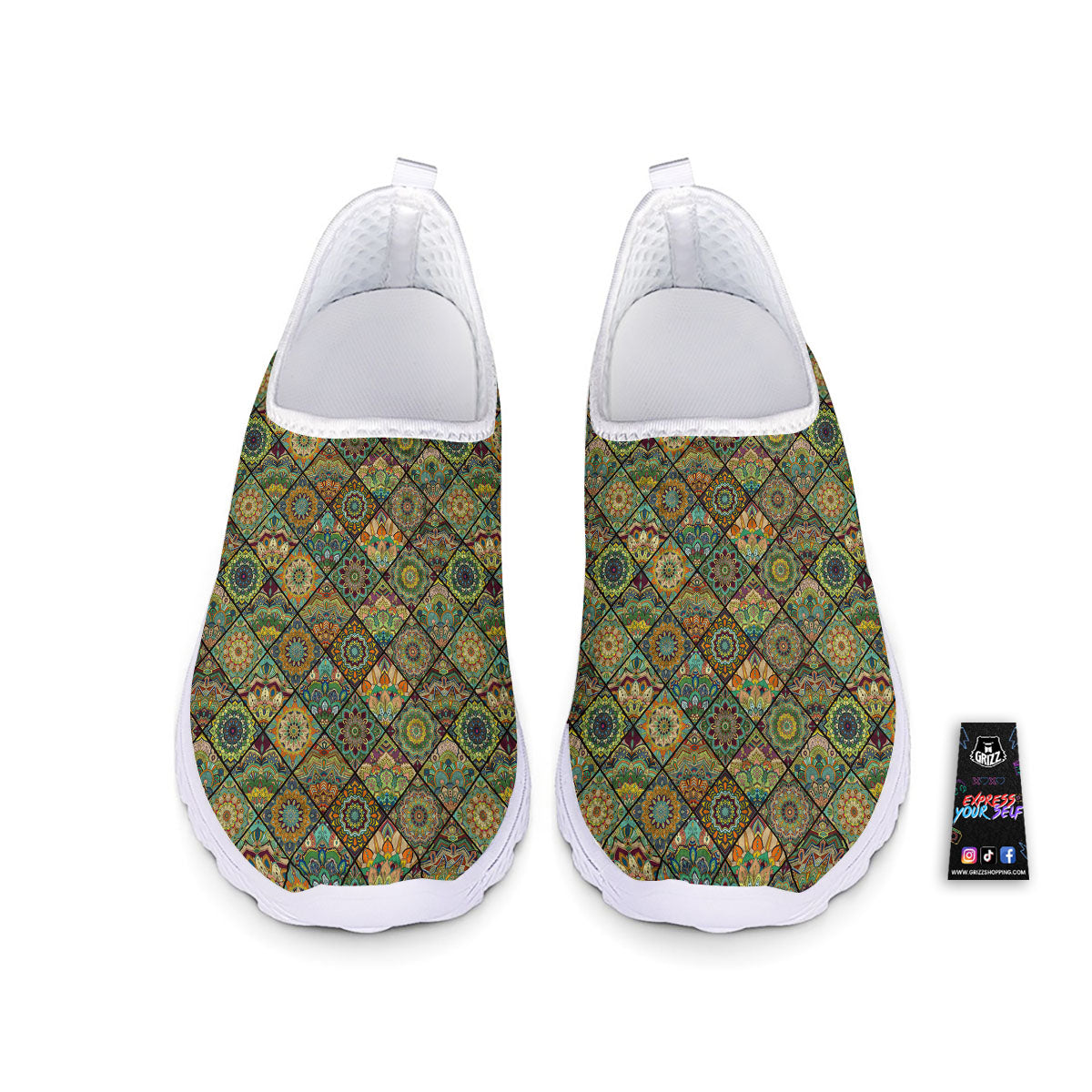 Mandala Patchwork Oval Bohemian Print Pattern Nurse Shoes-grizzshop