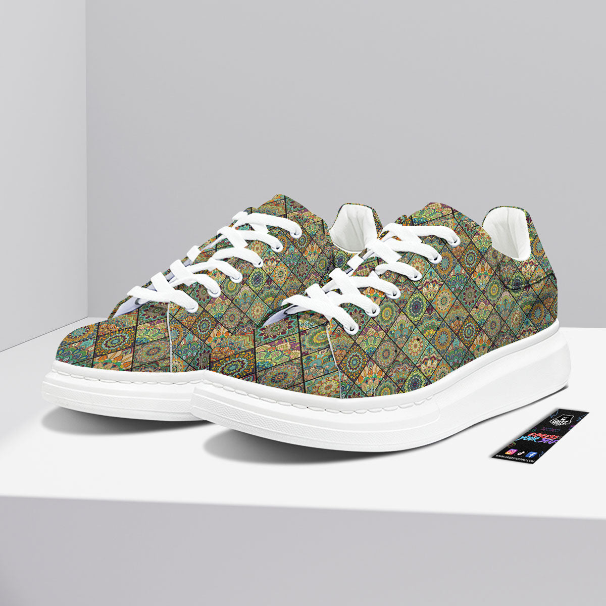 Mandala Patchwork Oval Bohemian Print Pattern Platform Shoes-grizzshop