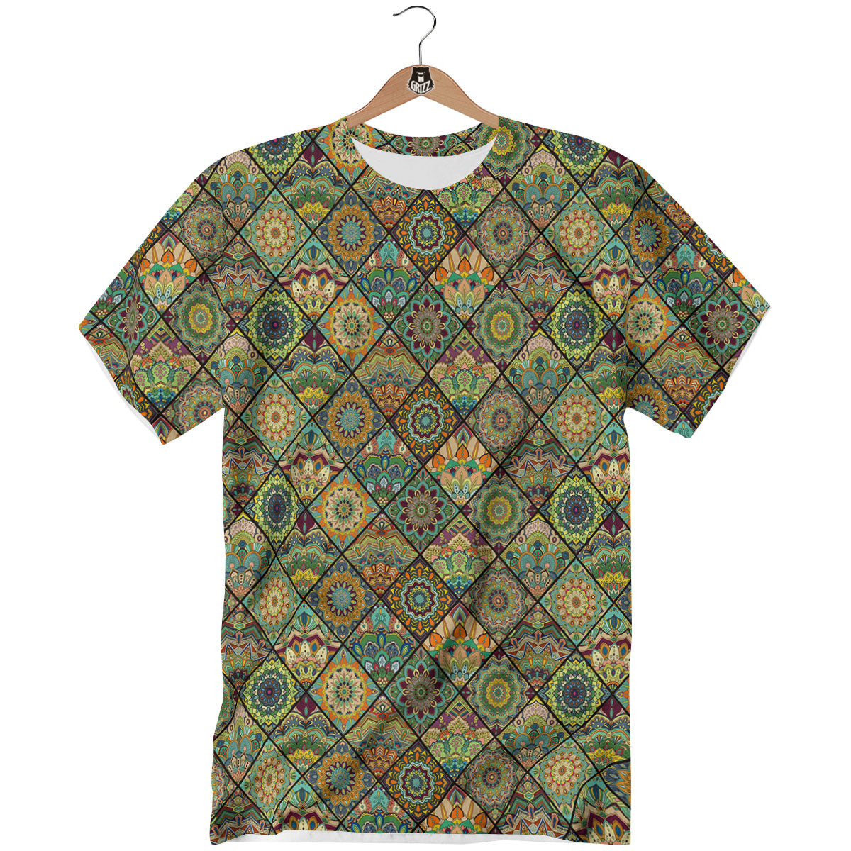 Mandala Patchwork Oval Bohemian Print Pattern T-Shirt-grizzshop