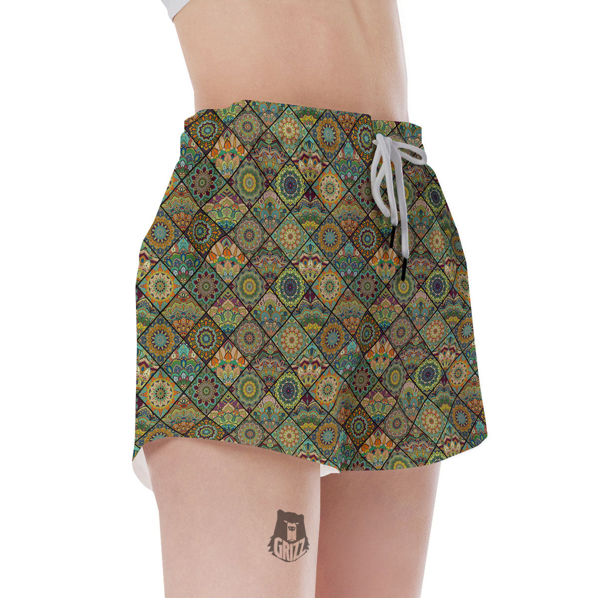 Mandala Patchwork Oval Bohemian Print Pattern Women's Shorts-grizzshop