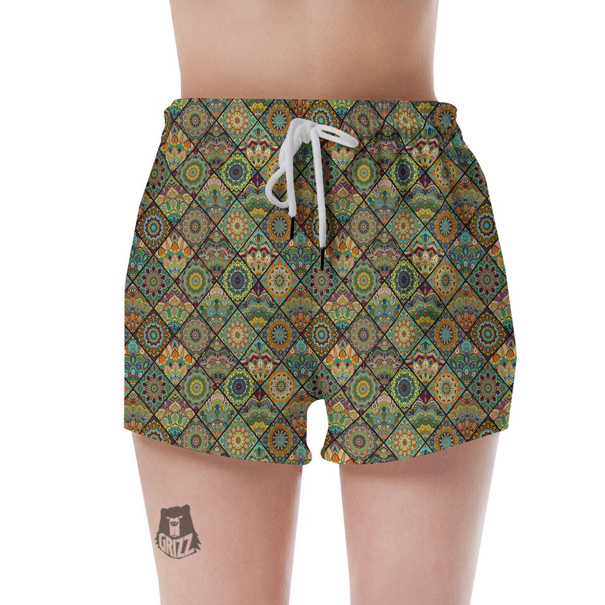 Mandala Patchwork Oval Bohemian Print Pattern Women's Shorts-grizzshop