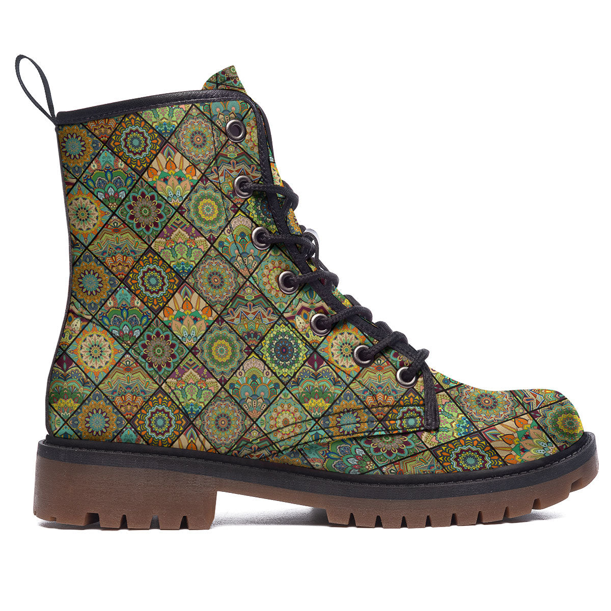 Mandala Patchwork Oval Bohemian Print Pattern Work Boots-grizzshop