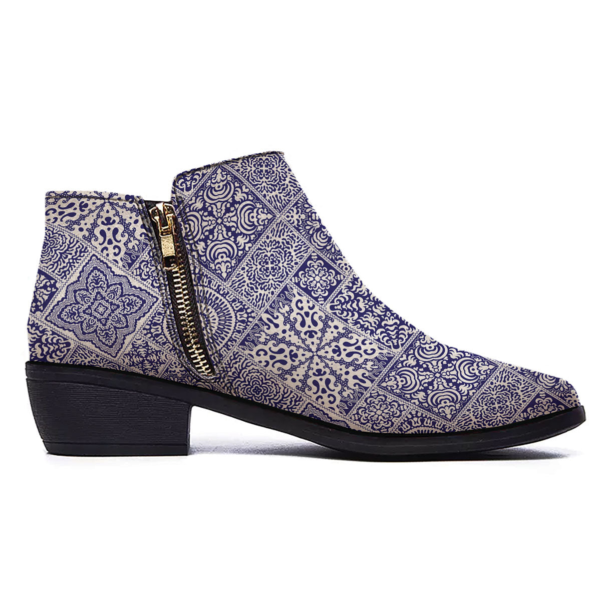Mandala Patchwork Square Bohemian Print Pattern Ankle Boots-grizzshop