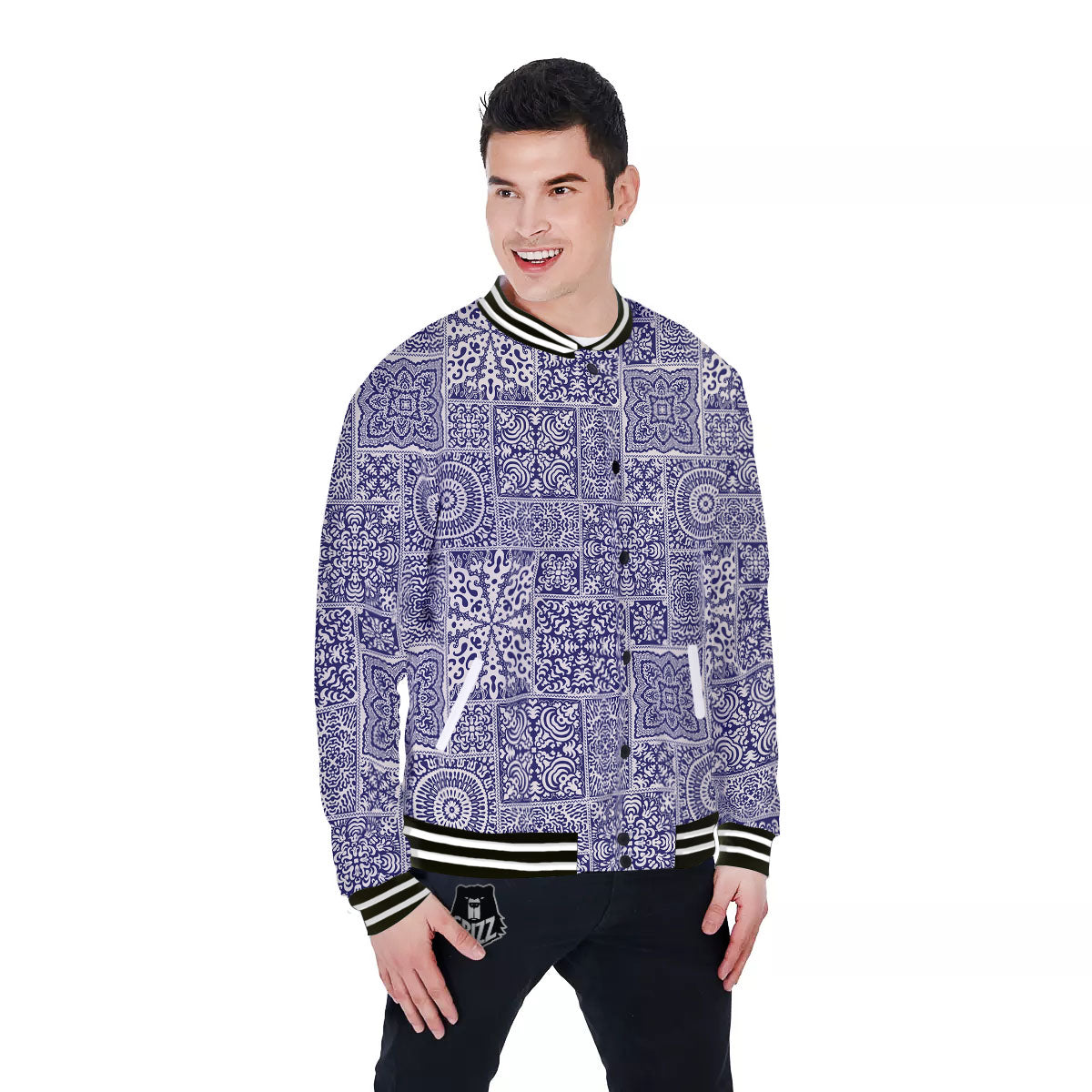 Mandala Patchwork Square Bohemian Print Pattern Baseball Jacket-grizzshop