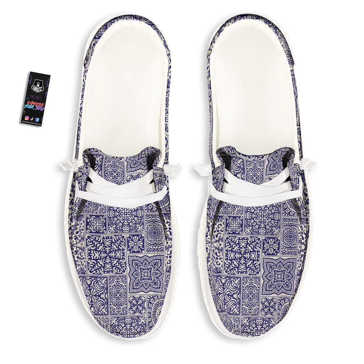 Mandala Patchwork Square Bohemian Print Pattern Black Loafers-grizzshop