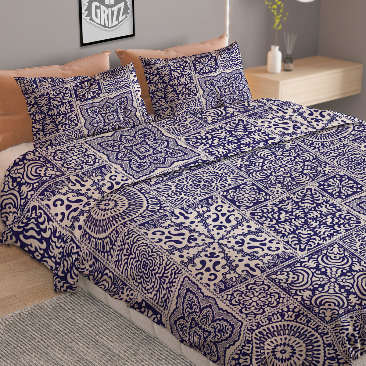 Mandala Patchwork Square Bohemian Print Pattern Duvet Cover Bedding Set-grizzshop