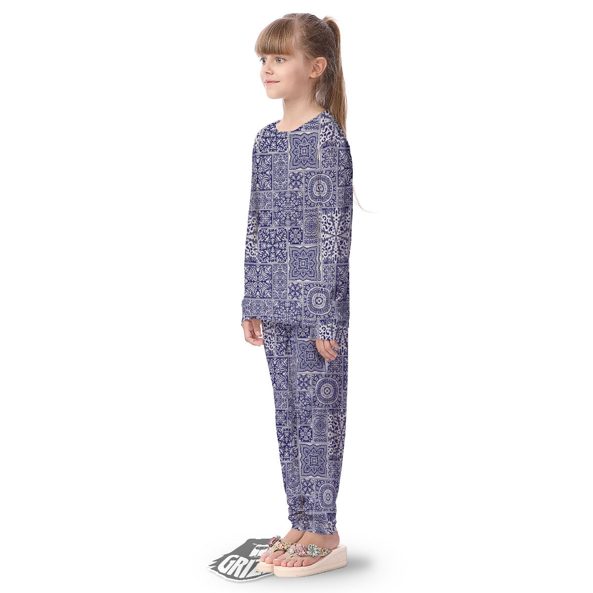 Mandala Patchwork Square Bohemian Print Pattern Kid's Pajamas-grizzshop