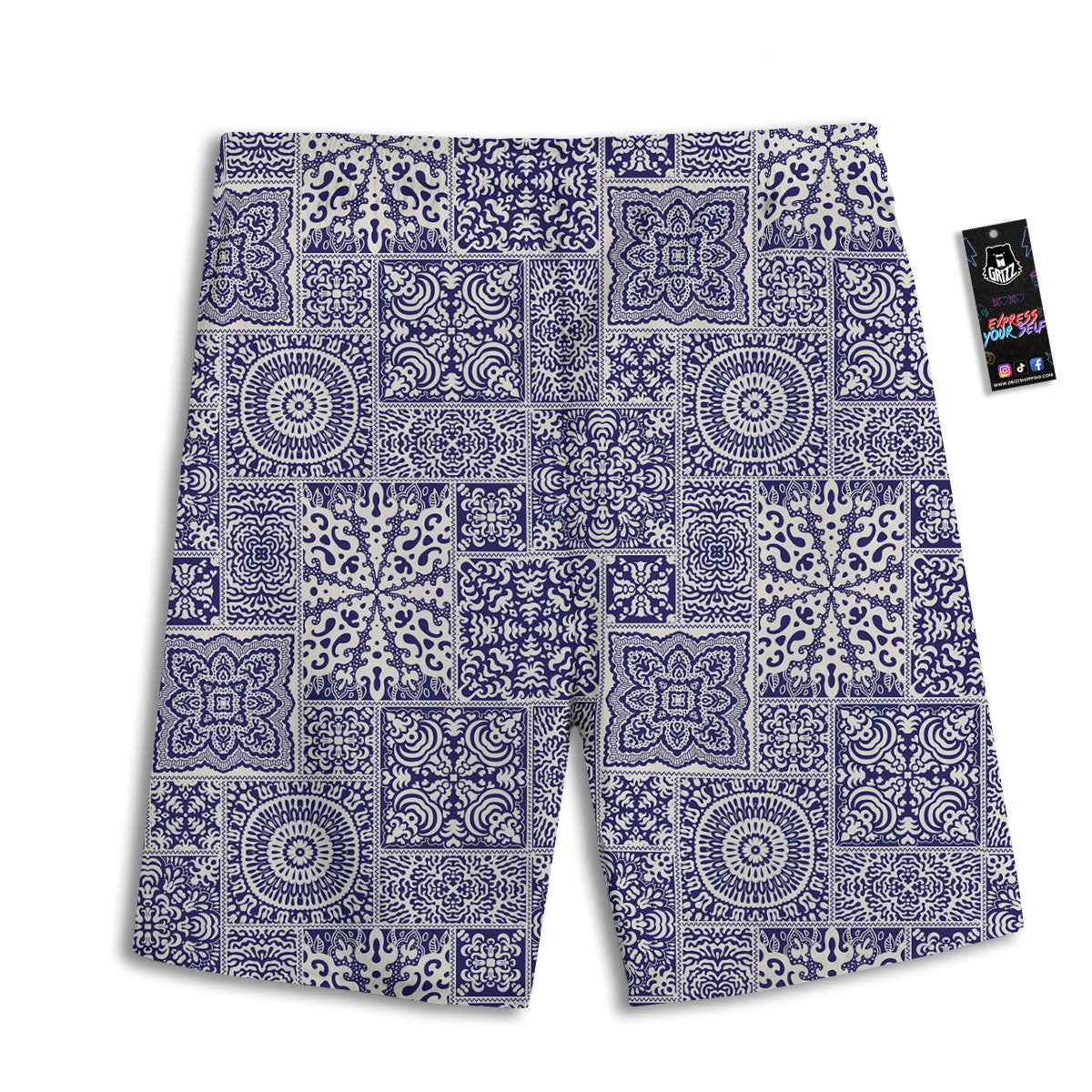 Mandala Patchwork Square Bohemian Print Pattern Men's Athletic Shorts-grizzshop