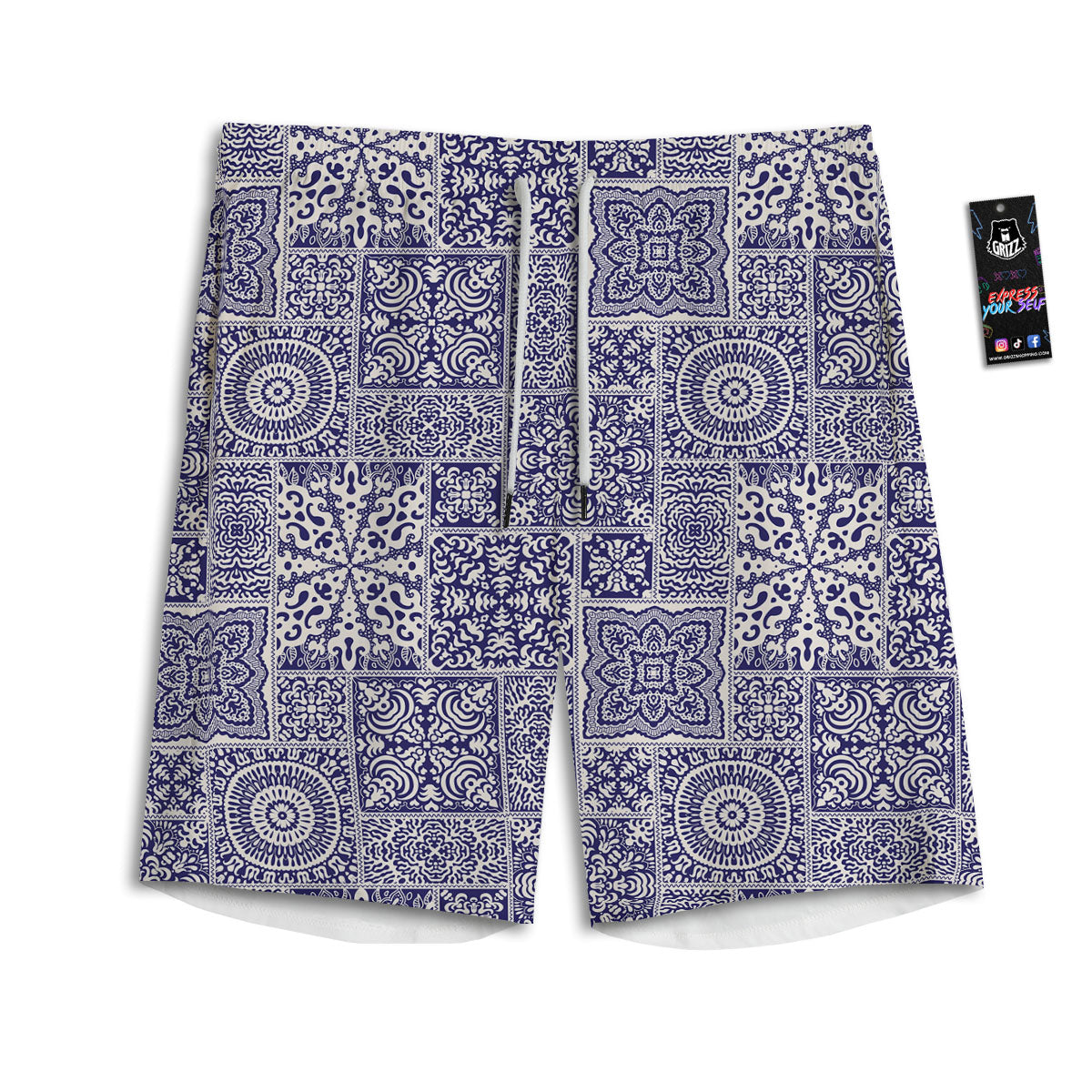 Mandala Patchwork Square Bohemian Print Pattern Men's Athletic Shorts-grizzshop