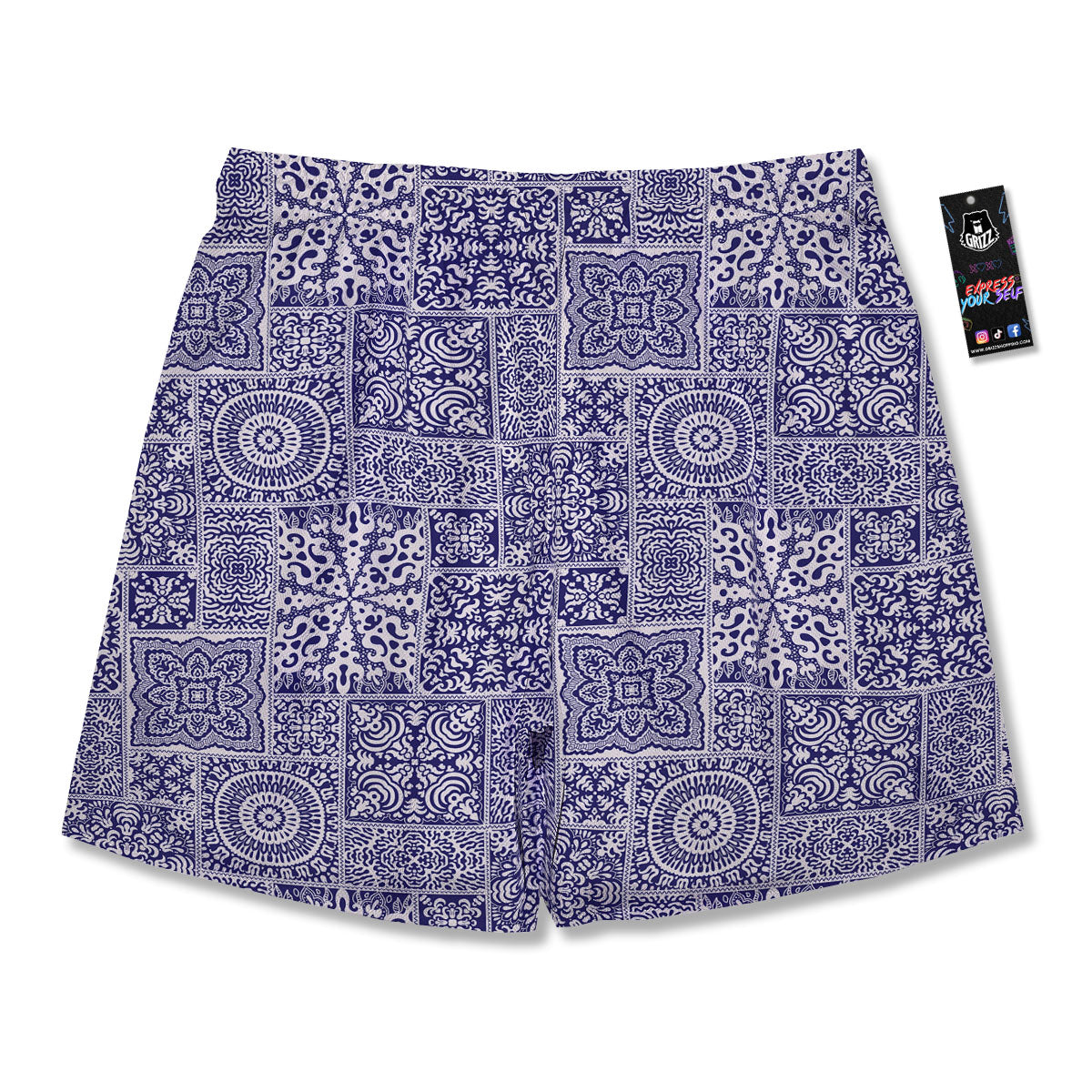 Mandala Patchwork Square Bohemian Print Pattern Men's Running Shorts-grizzshop