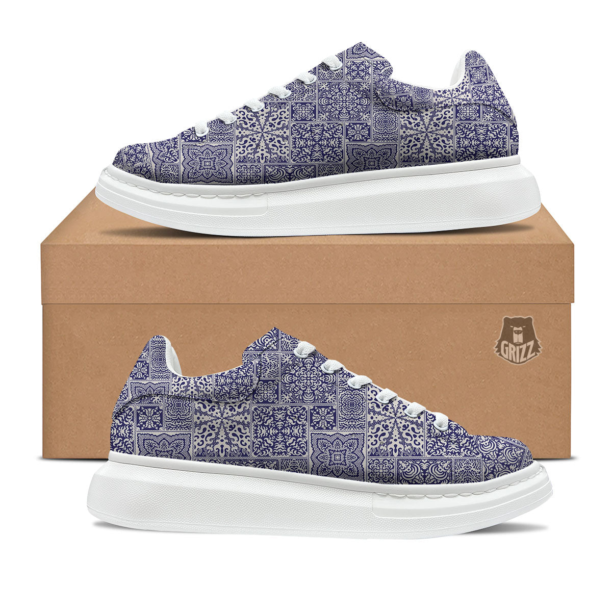 Mandala Patchwork Square Bohemian Print Pattern Platform Shoes-grizzshop