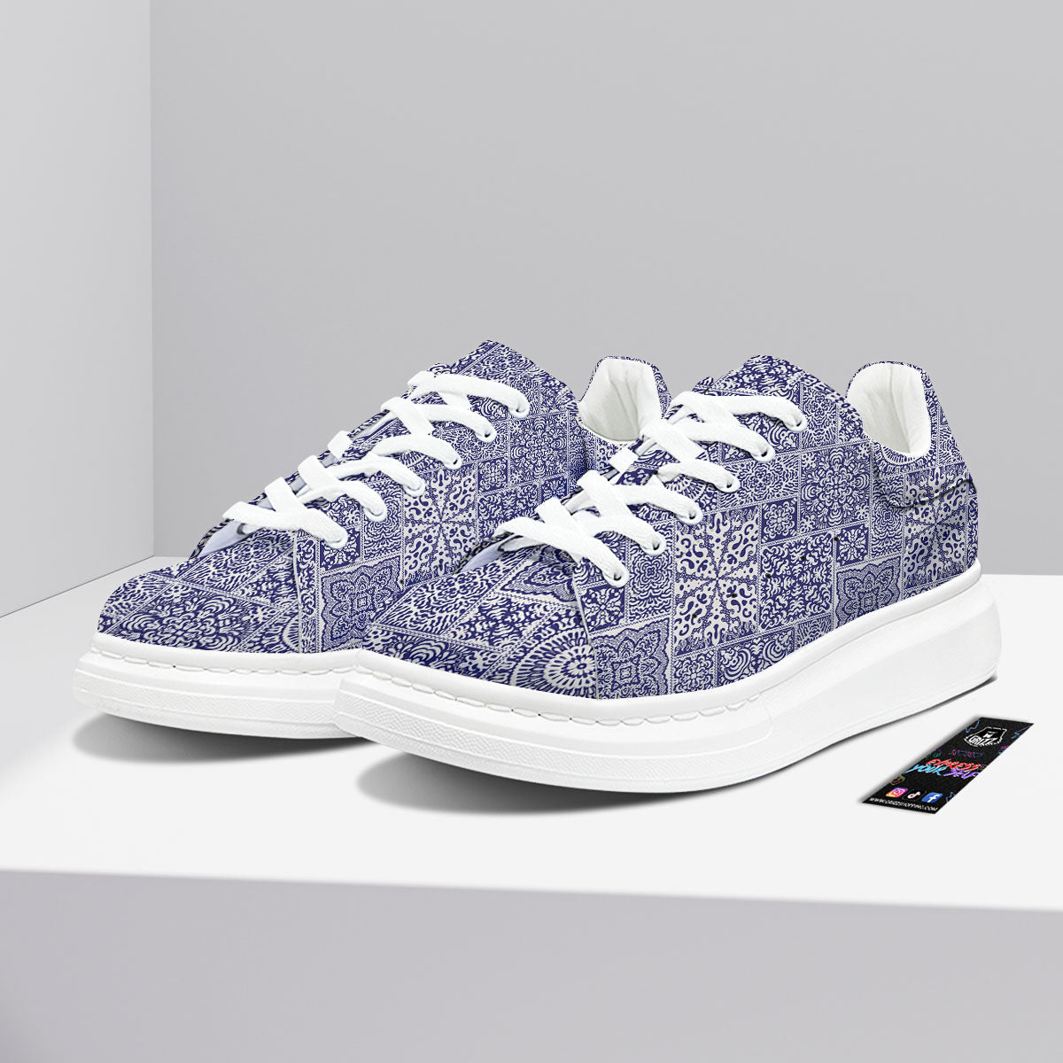Mandala Patchwork Square Bohemian Print Pattern Platform Shoes-grizzshop