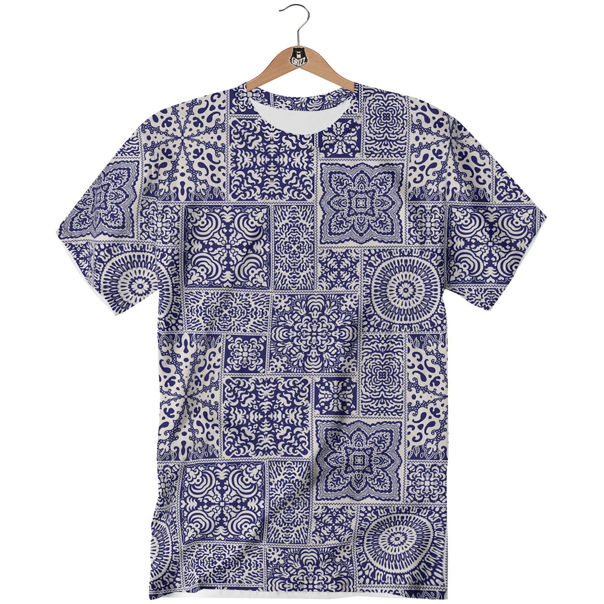 Mandala Patchwork Square Bohemian Print Pattern T-Shirt-grizzshop