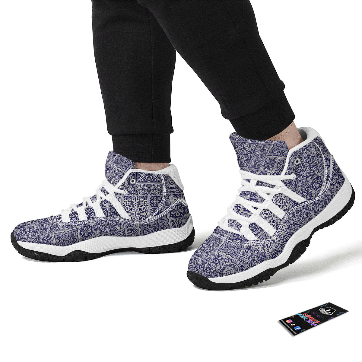 Mandala Patchwork Square Bohemian Print Pattern White Bball Shoes-grizzshop