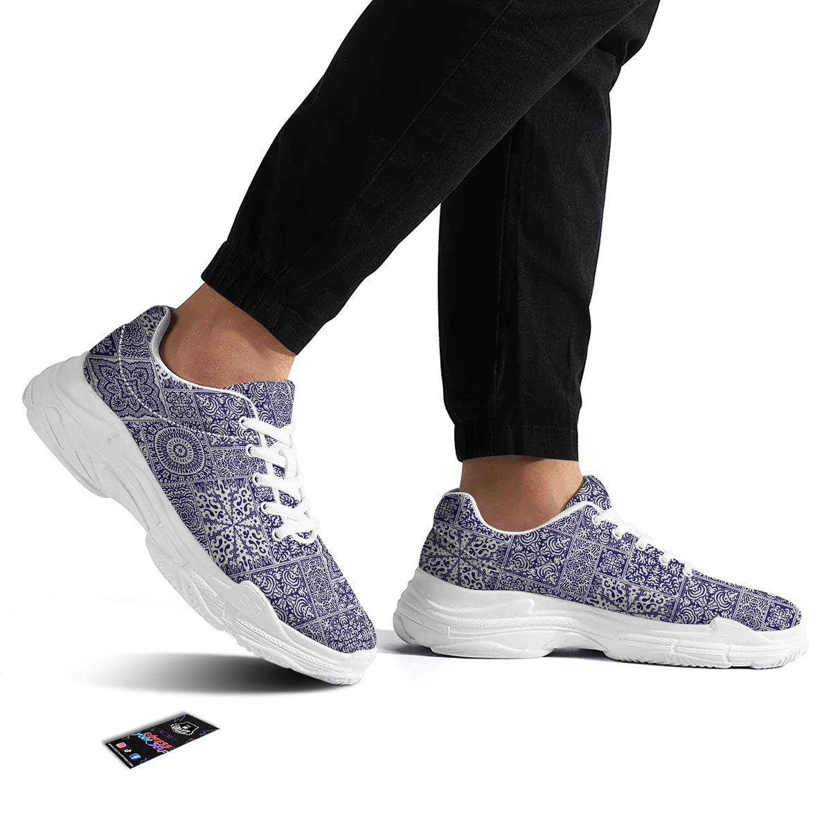 Mandala Patchwork Square Bohemian Print Pattern White Chunky Shoes-grizzshop