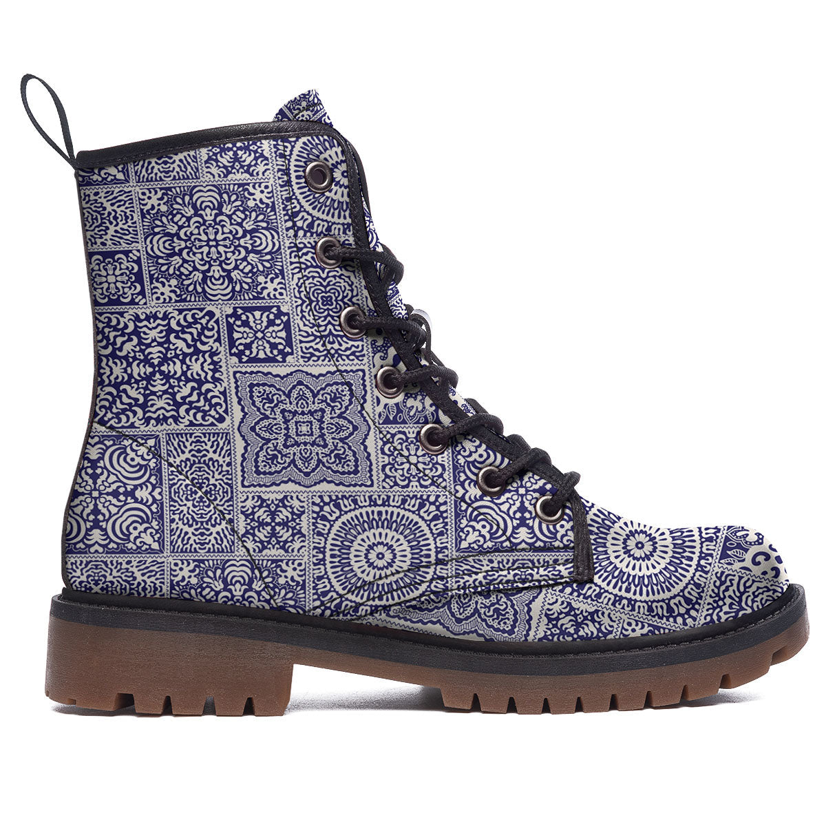 Mandala Patchwork Square Bohemian Print Pattern Work Boots-grizzshop