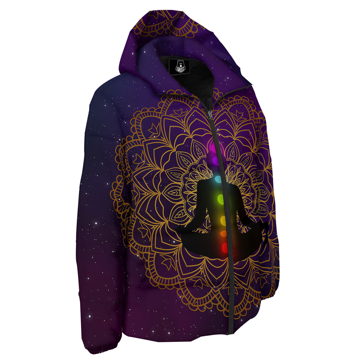 Mandala Seven Chakras Print Down Jacket-grizzshop