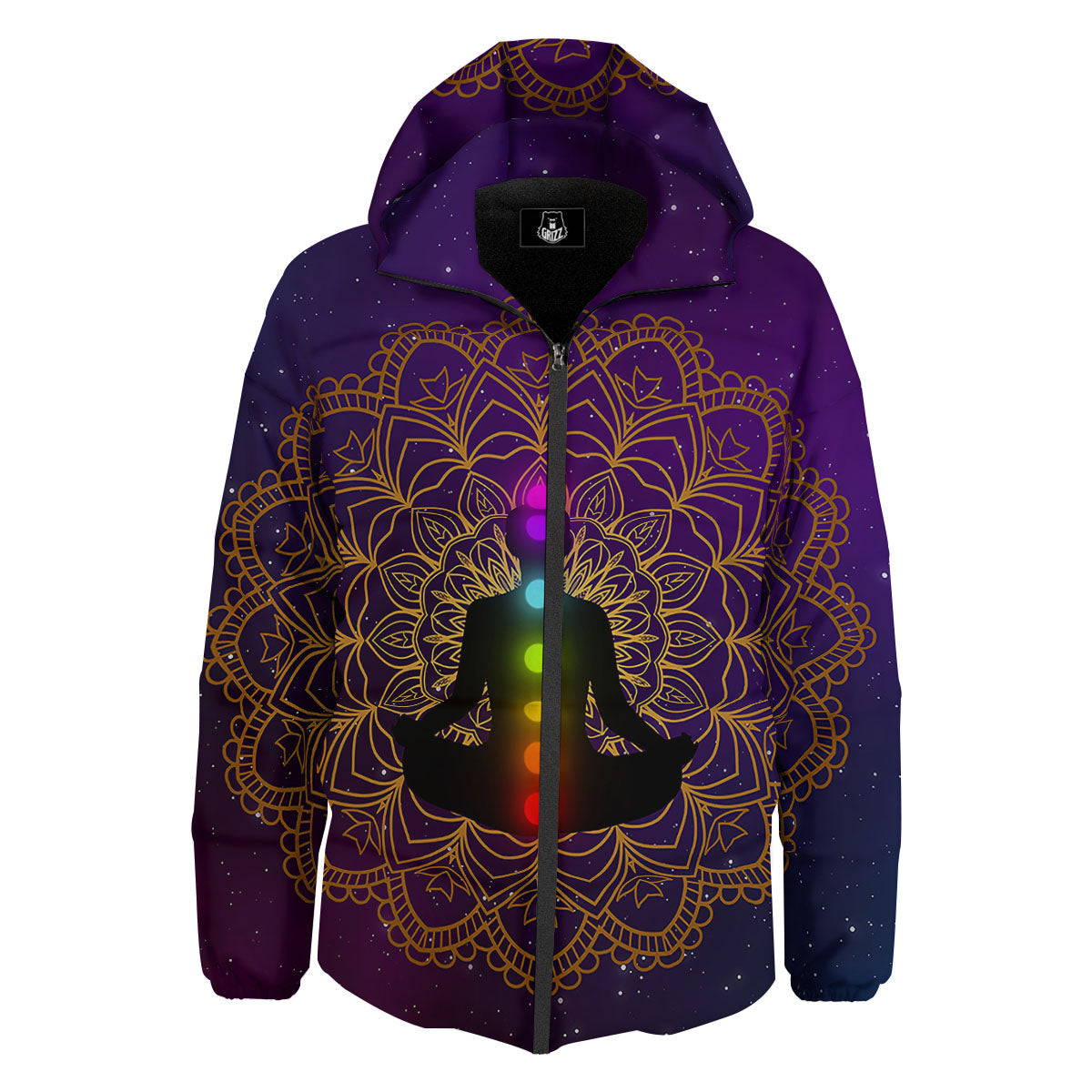 Mandala Seven Chakras Print Down Jacket-grizzshop