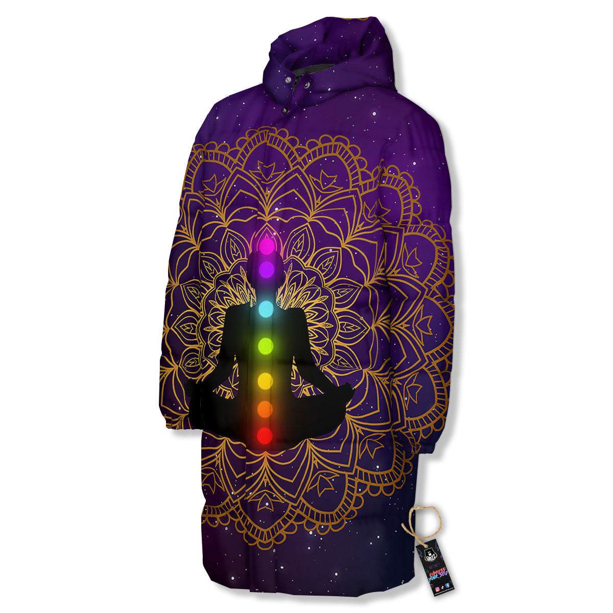 Mandala Seven Chakras Print Long Down Jacket-grizzshop