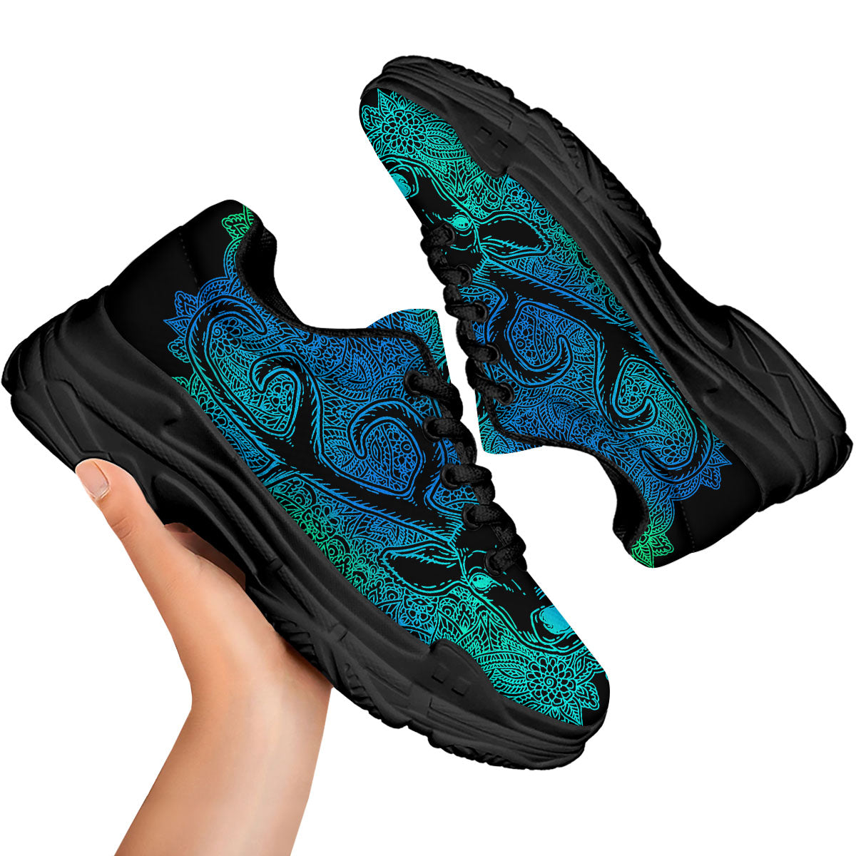 Mandala Spiritual Deer Print Black Chunky Shoes-grizzshop