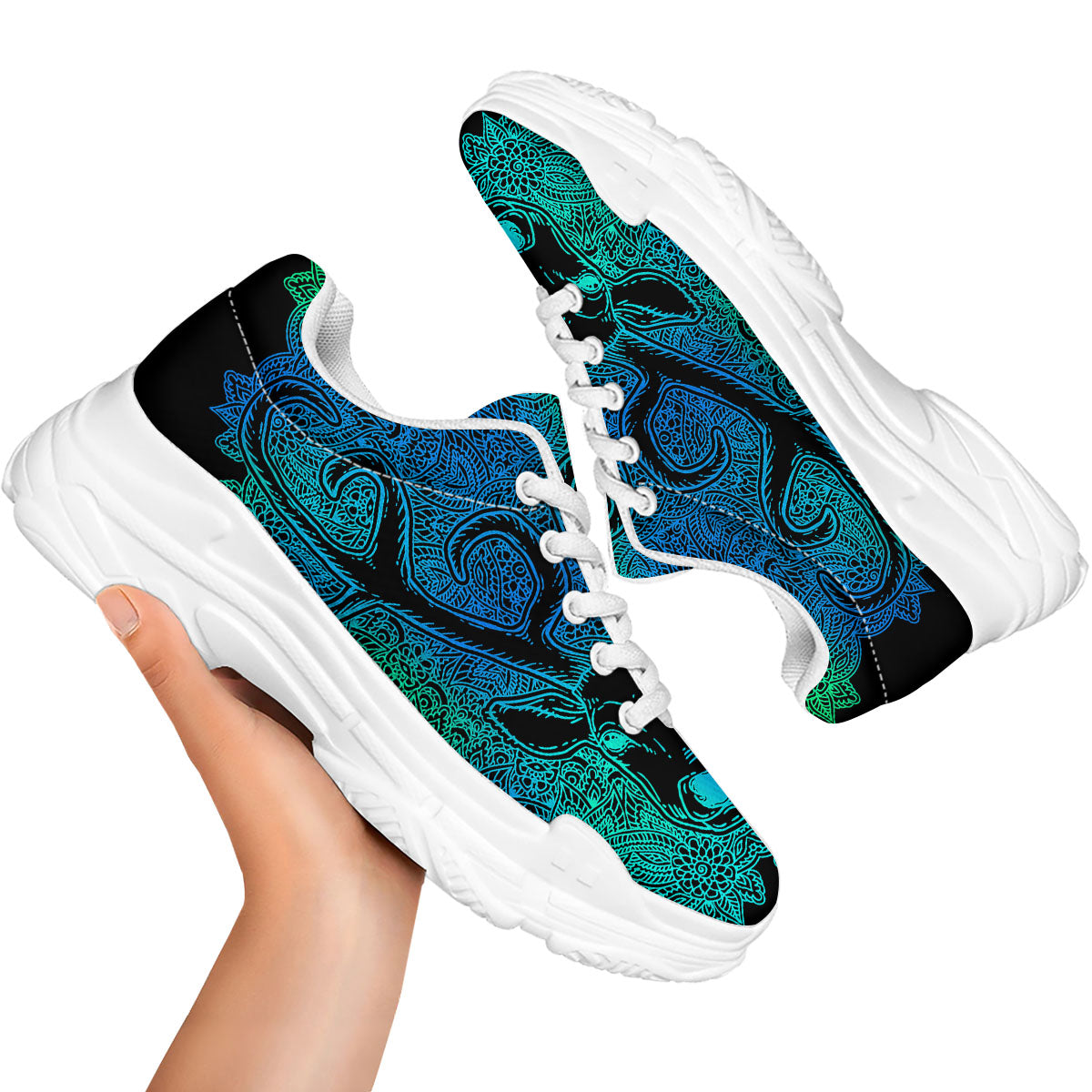 Mandala Spiritual Deer Print White Chunky Shoes-grizzshop