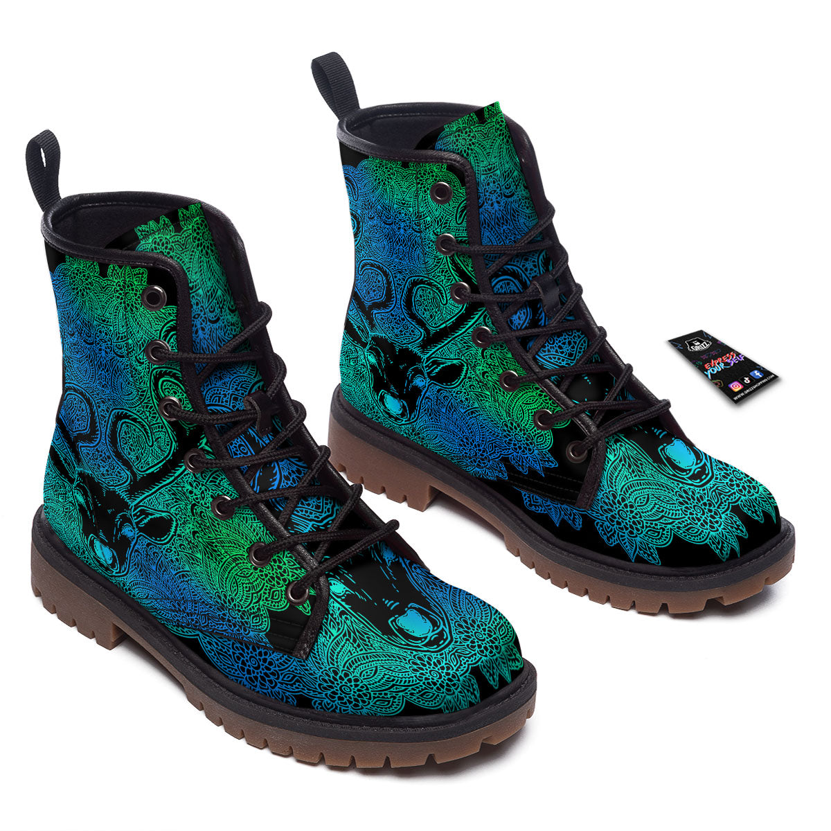 Mandala Spiritual Deer Print Work Boots-grizzshop
